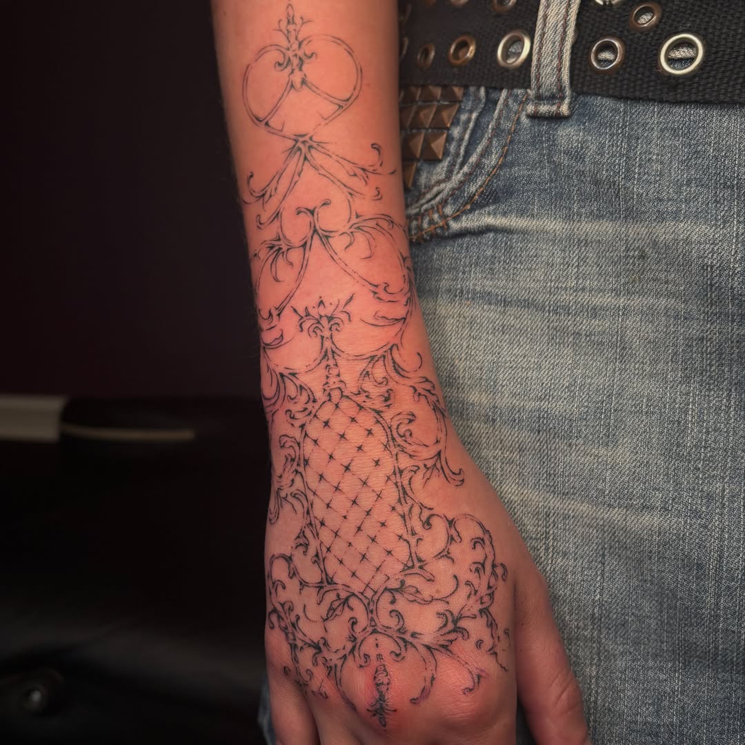 Floral pattern ornamental tattoo on the forearm by amy mangeri ๐ฆ
