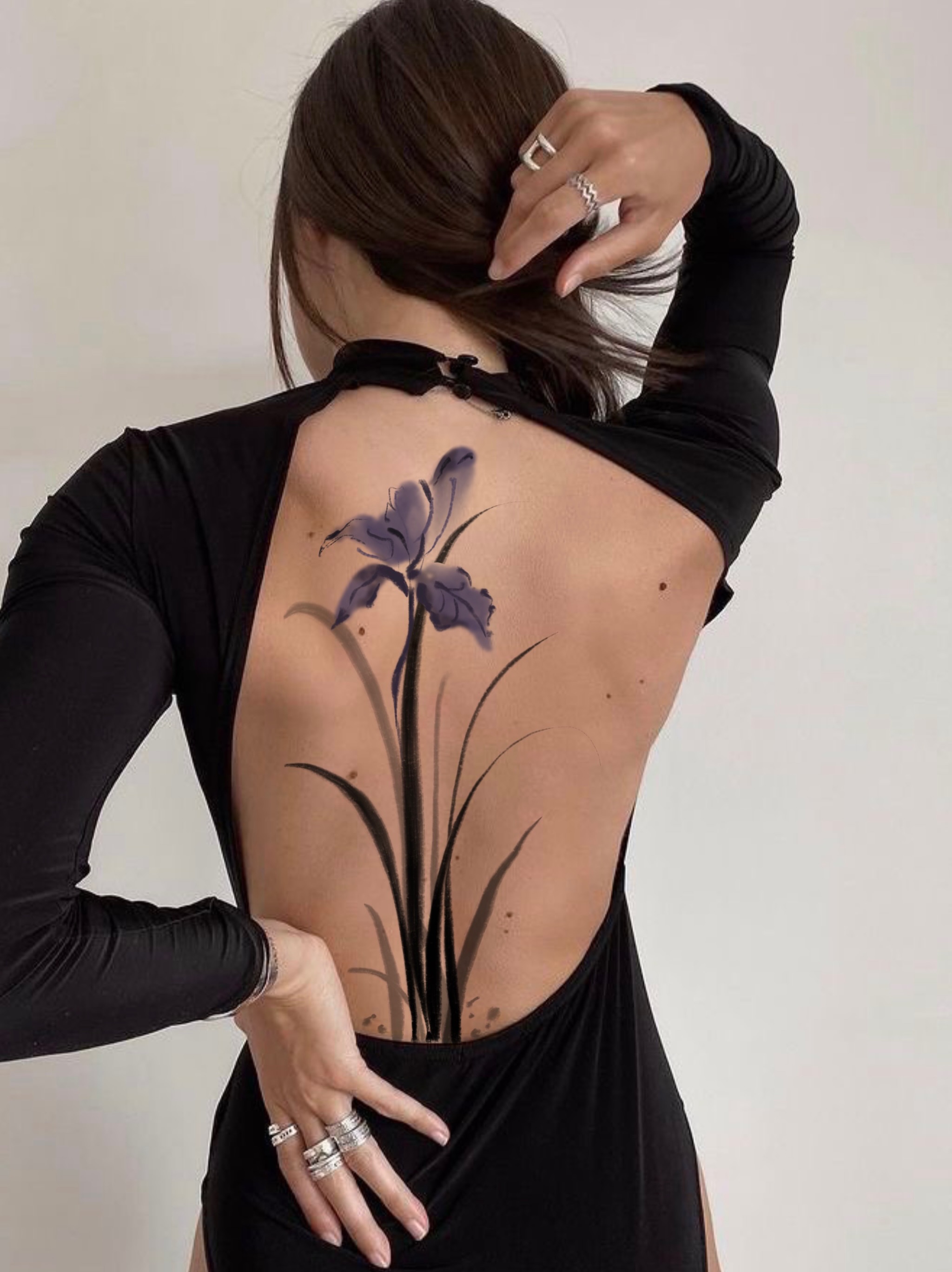 Iris flower watercolor tattoo on the back by Ink _daisy_