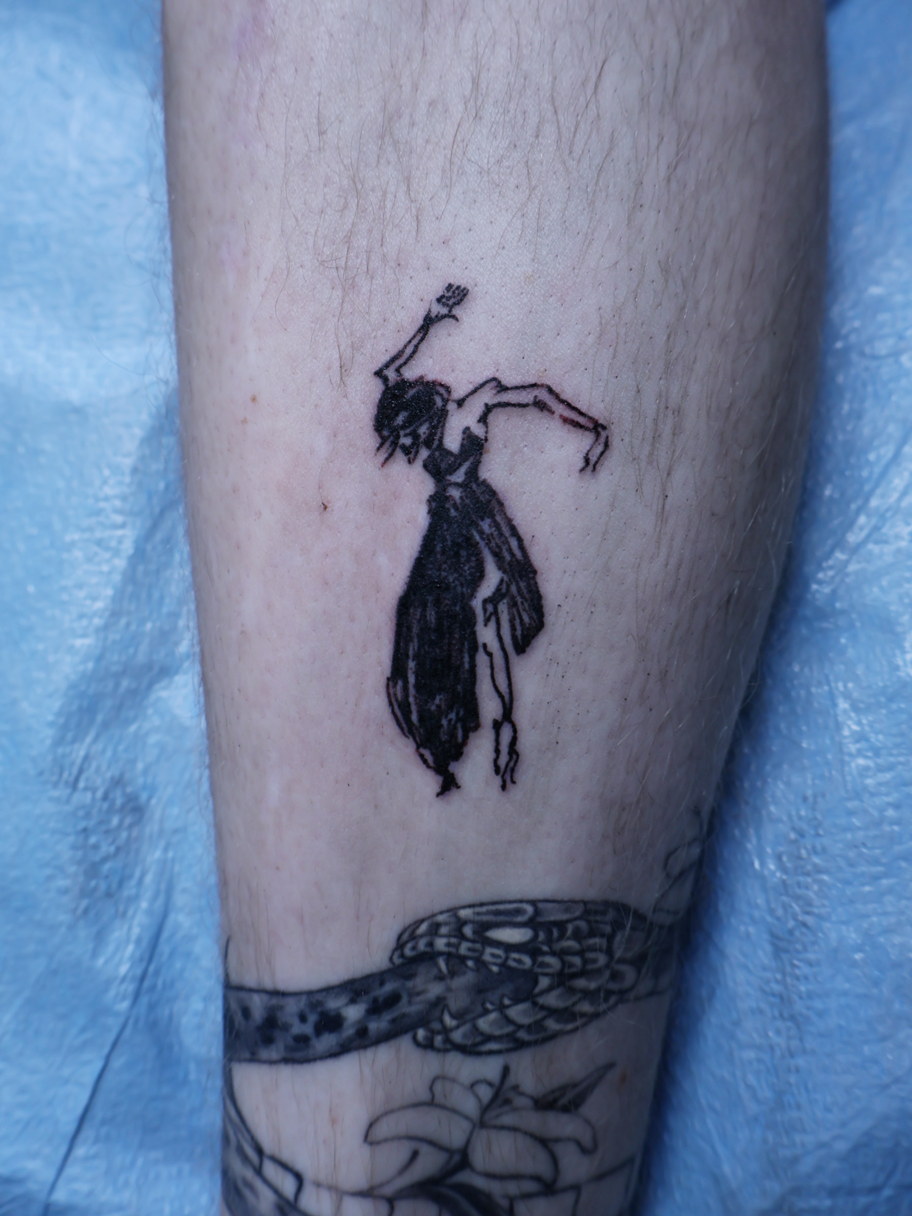 Dancer black and grey tattoo on the forearm by Denis Du Preez, East Williamsburg, Brooklyn
