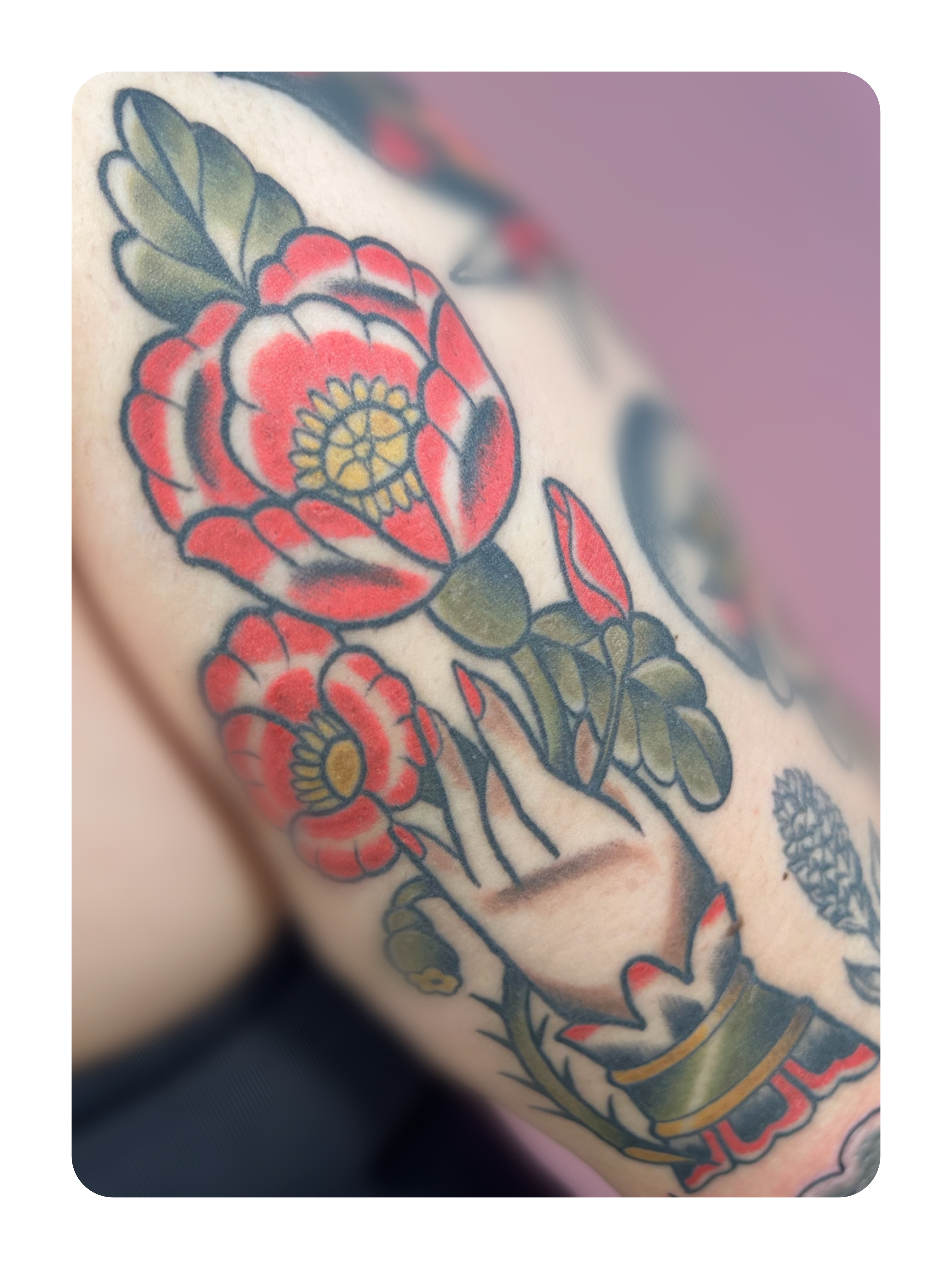 Flowers American traditional tattoo on the forearm by ๐Miss Ash Masloff (Mrs.Waritz)๐