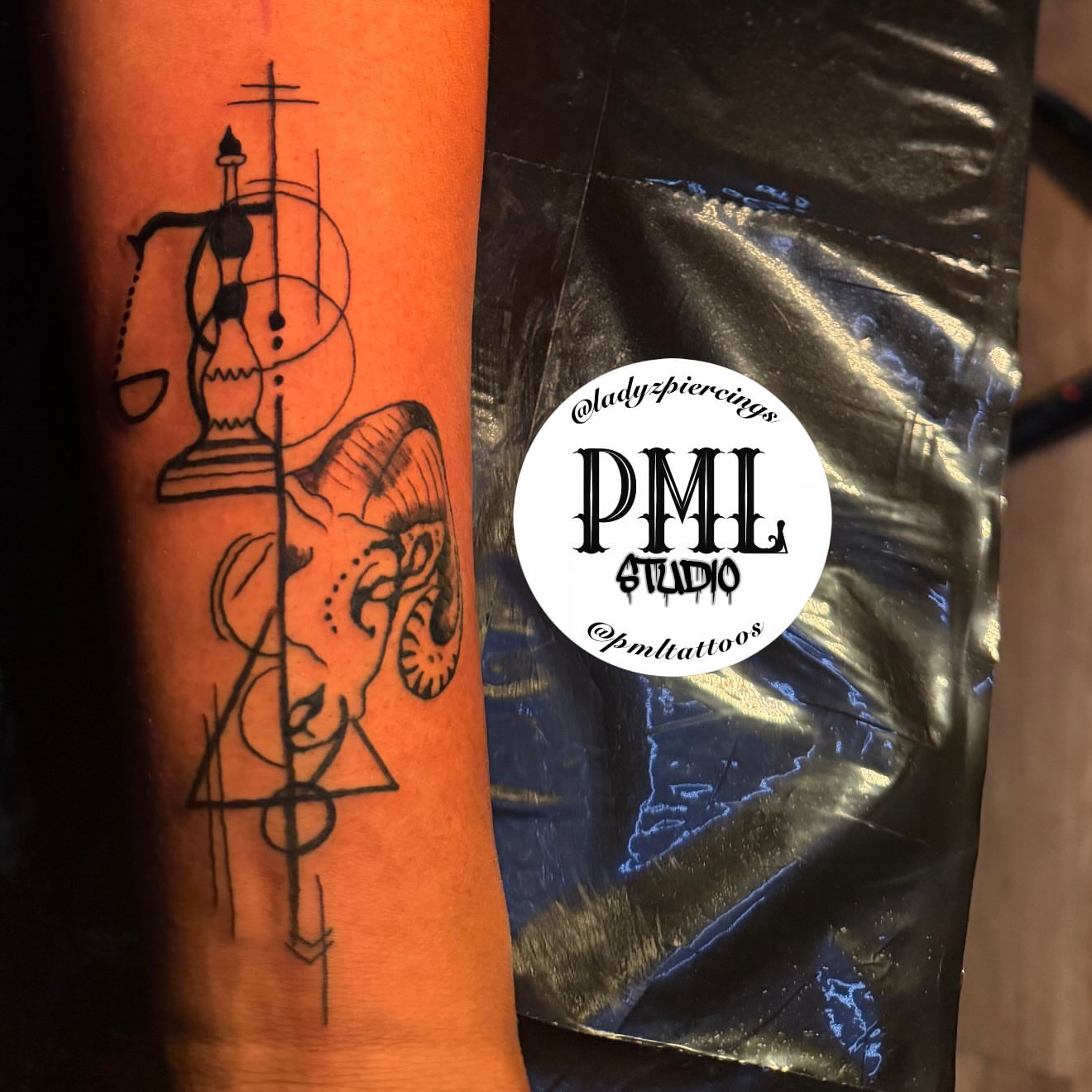 Ram head and scales geometric tattoo on the forearm by PMLSTUDIO ✡️ Atlanta Licensed Artist, Decatur, Georgia