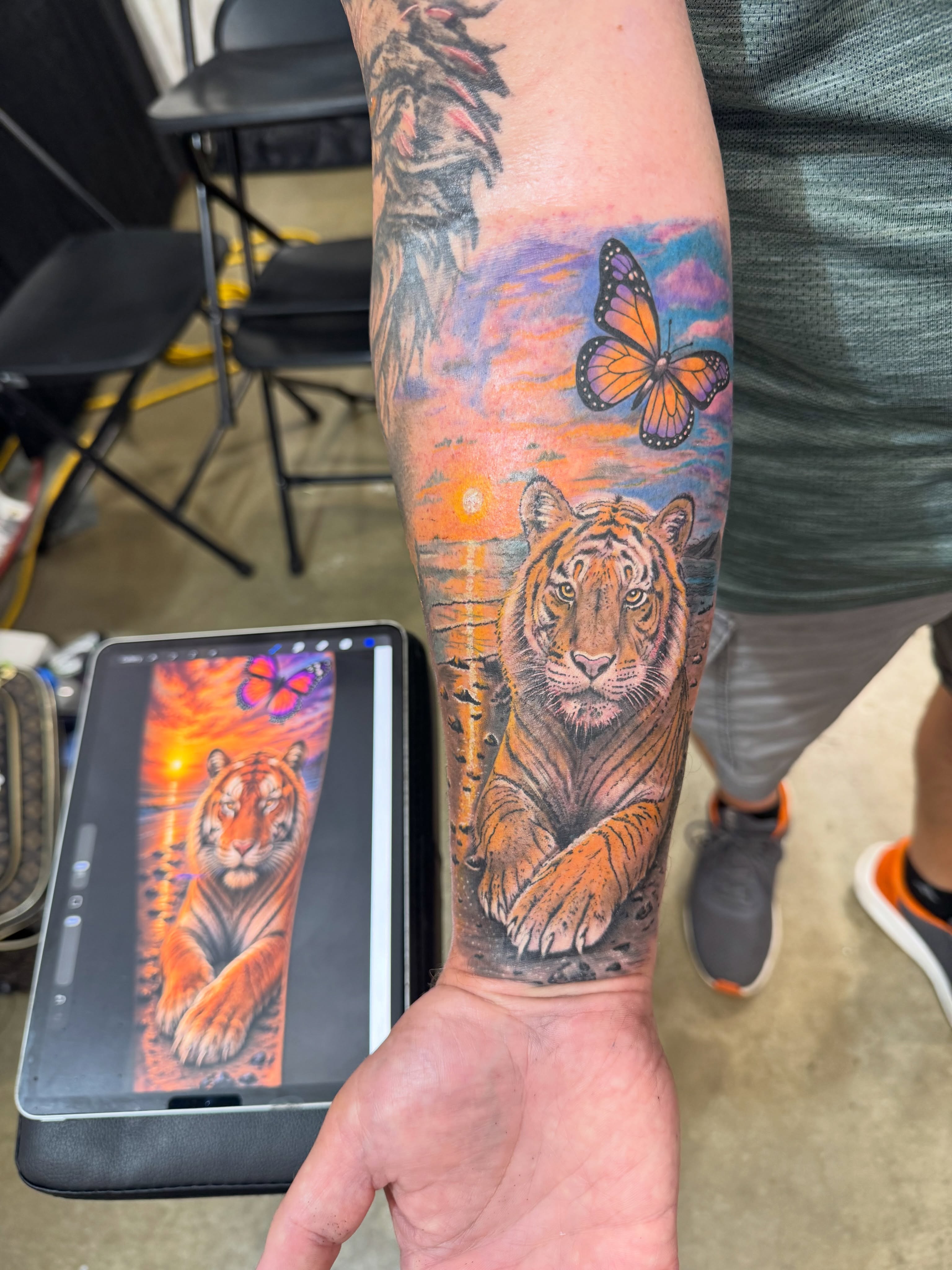 Tiger realism tattoo on the forearm by North County Sd