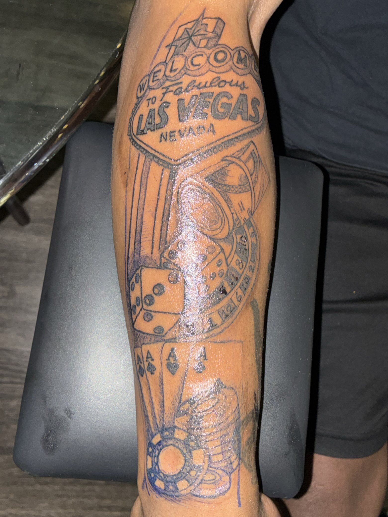 Welcome to Fabulous Las Vegas black and grey tattoo on the forearm by 702tattoo💉🩸