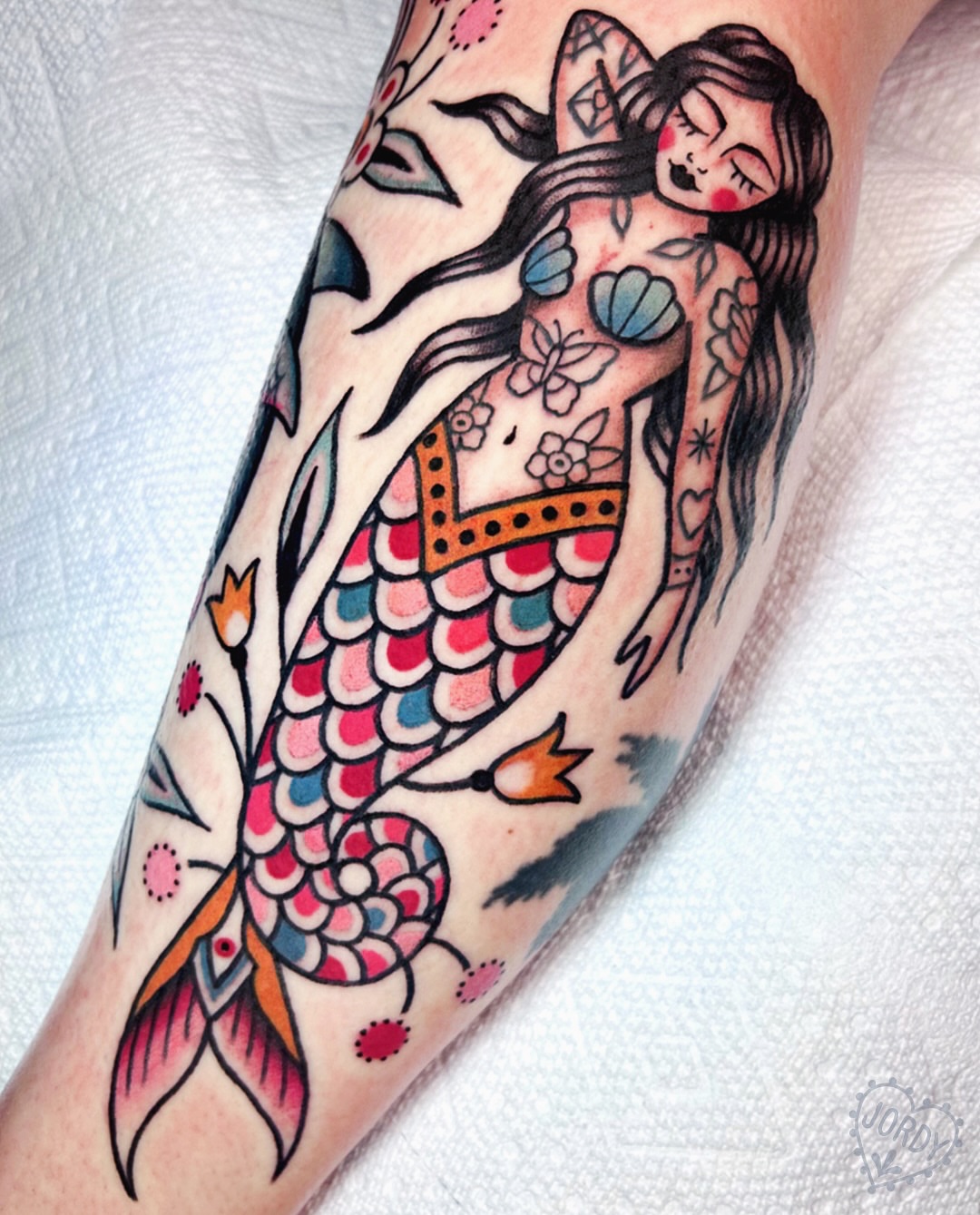 Mermaid American traditional tattoo on the forearm by jordy, Philadelphia, Pennsylvania