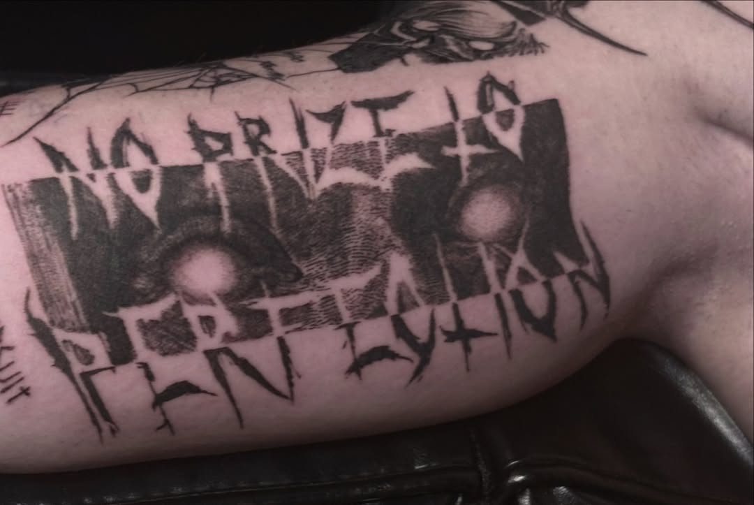 Tattoo by @deathtxpia — blackwork, lettering_script