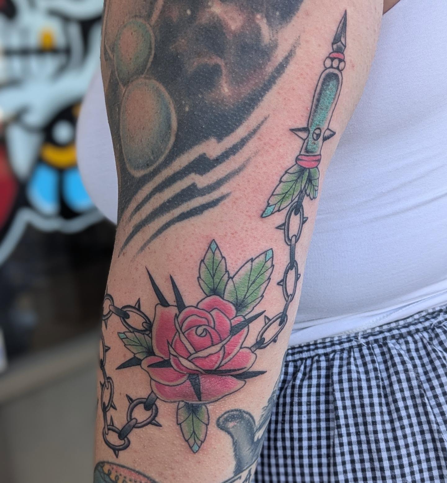 Rose and dagger American traditional tattoo on the forearm by ♡ Cora ♡