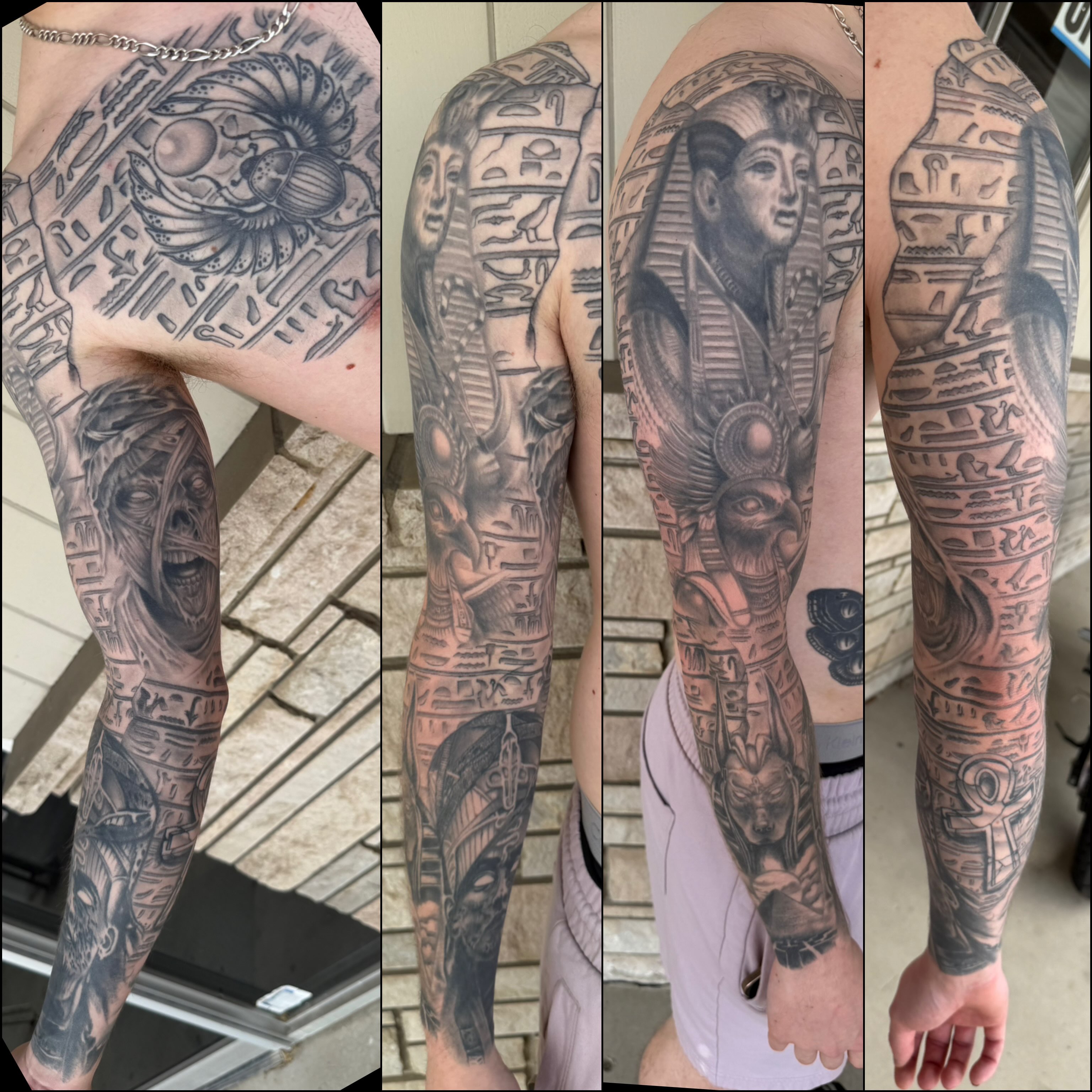 Egyptian pharaoh realism tattoo on the forearm by Matthew Gordon