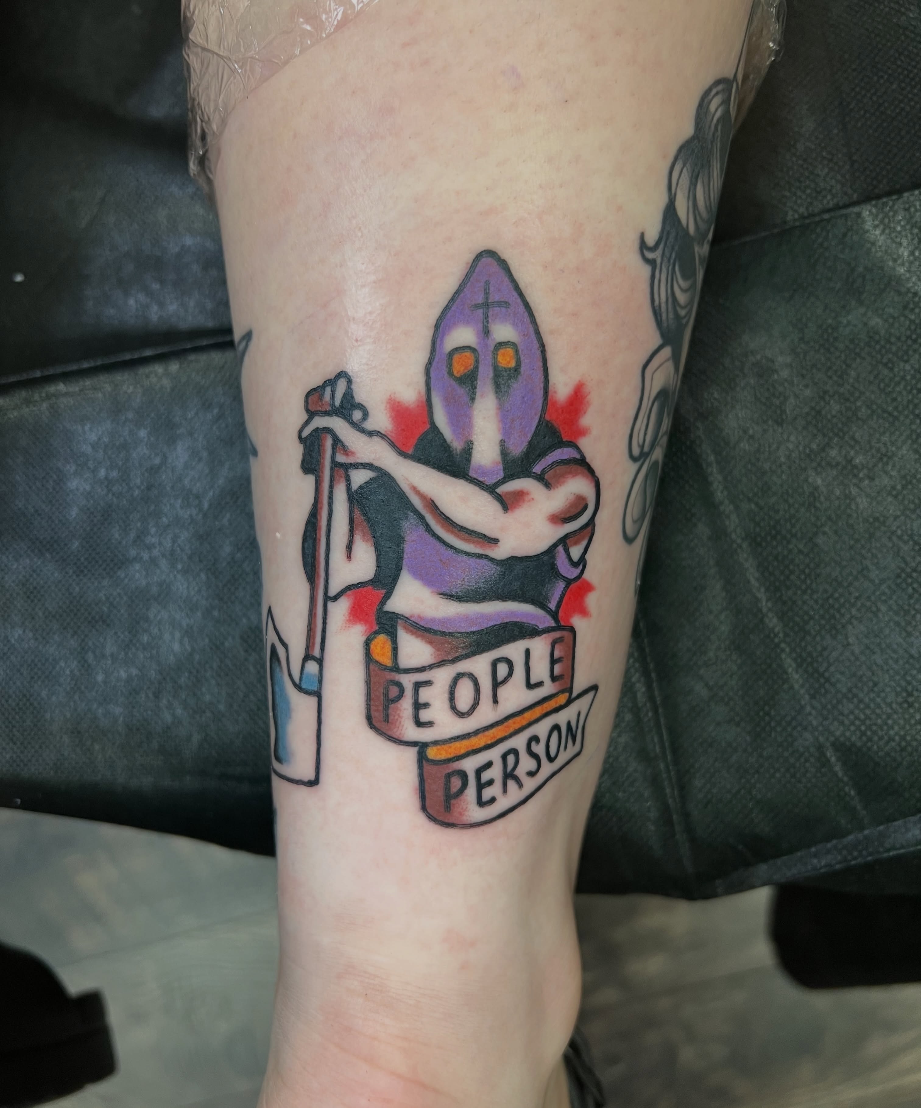 People person American traditional tattoo on the forearm by 🍊Harvey Perez 🍊, Deerfield Beach, Florida