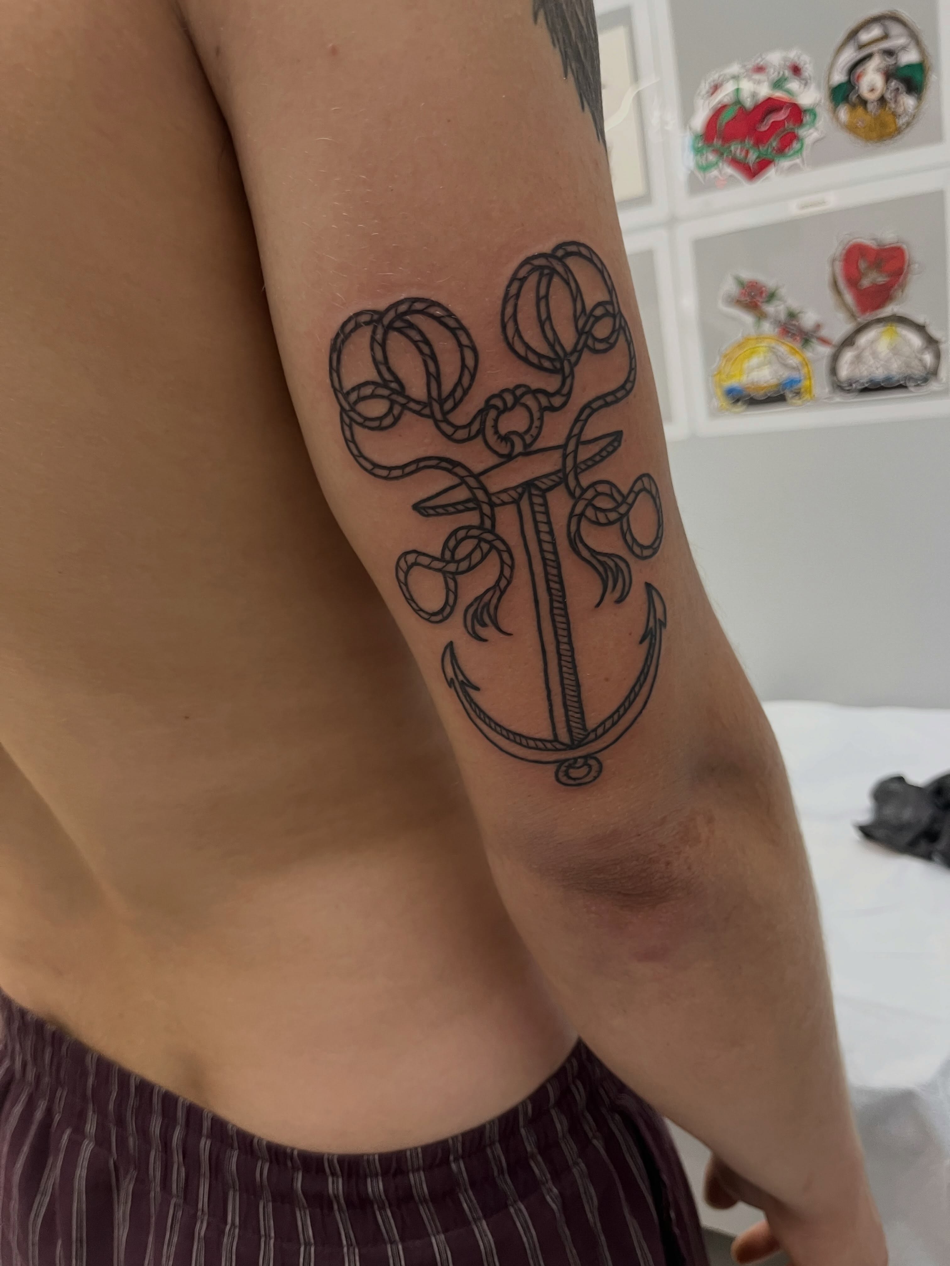 Anchor black and grey tattoo on the forearm by Sour Tattoo, Somerville, Massachusetts