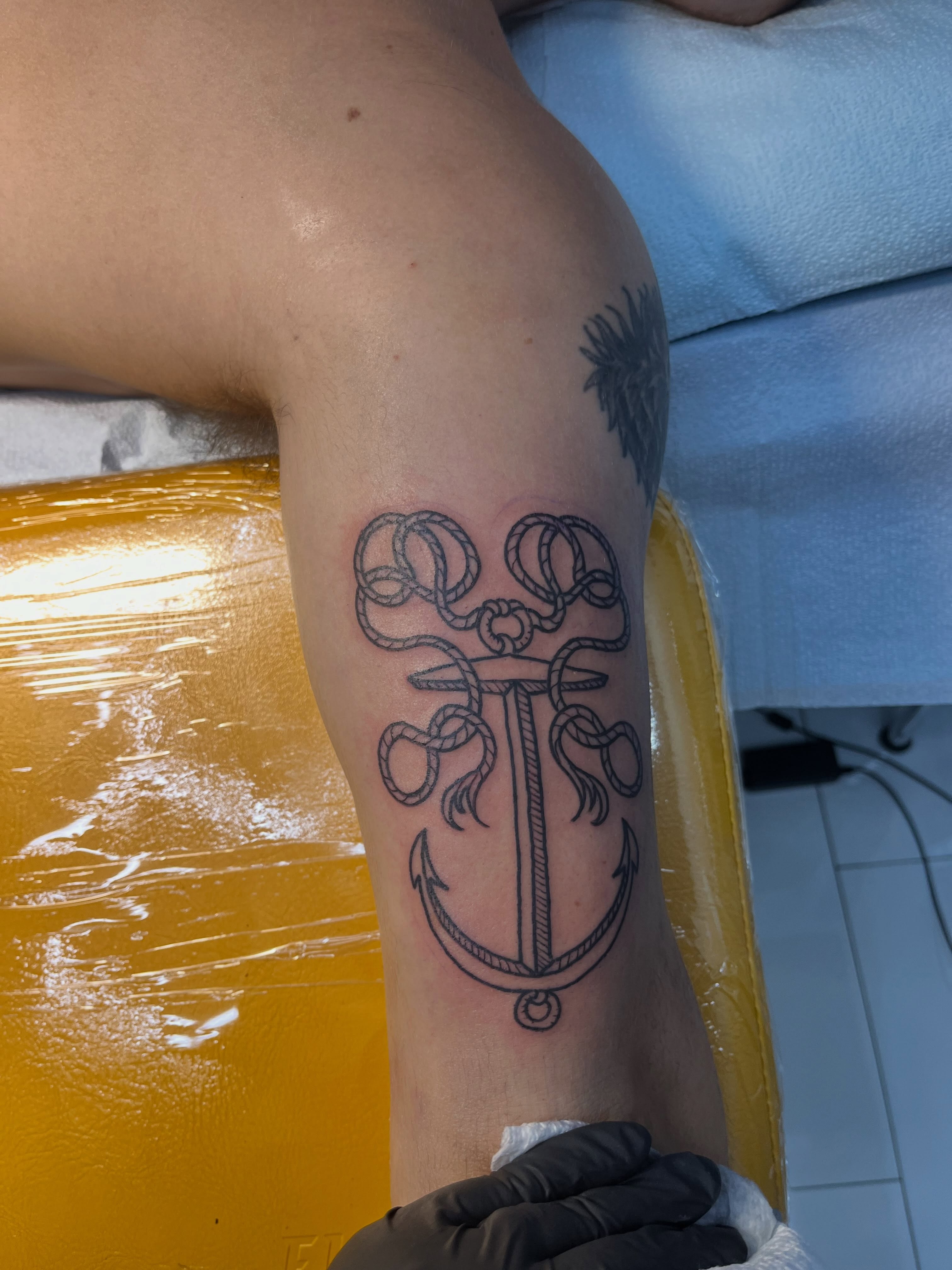 Anchor black and grey tattoo on the forearm by Sour Tattoo, Somerville, Massachusetts