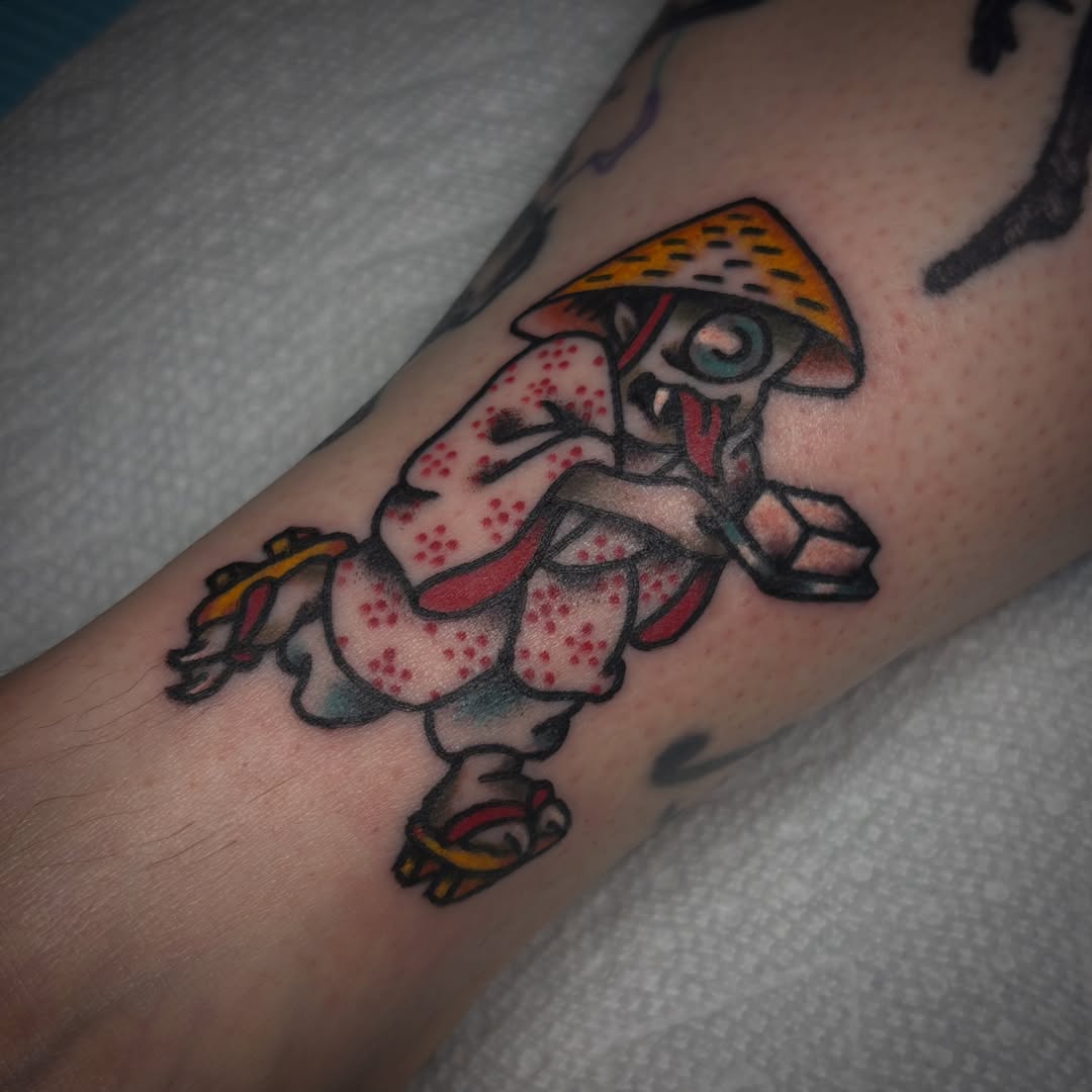 Gecko wearing sombrero American traditional tattoo on the forearm by ππππππππ