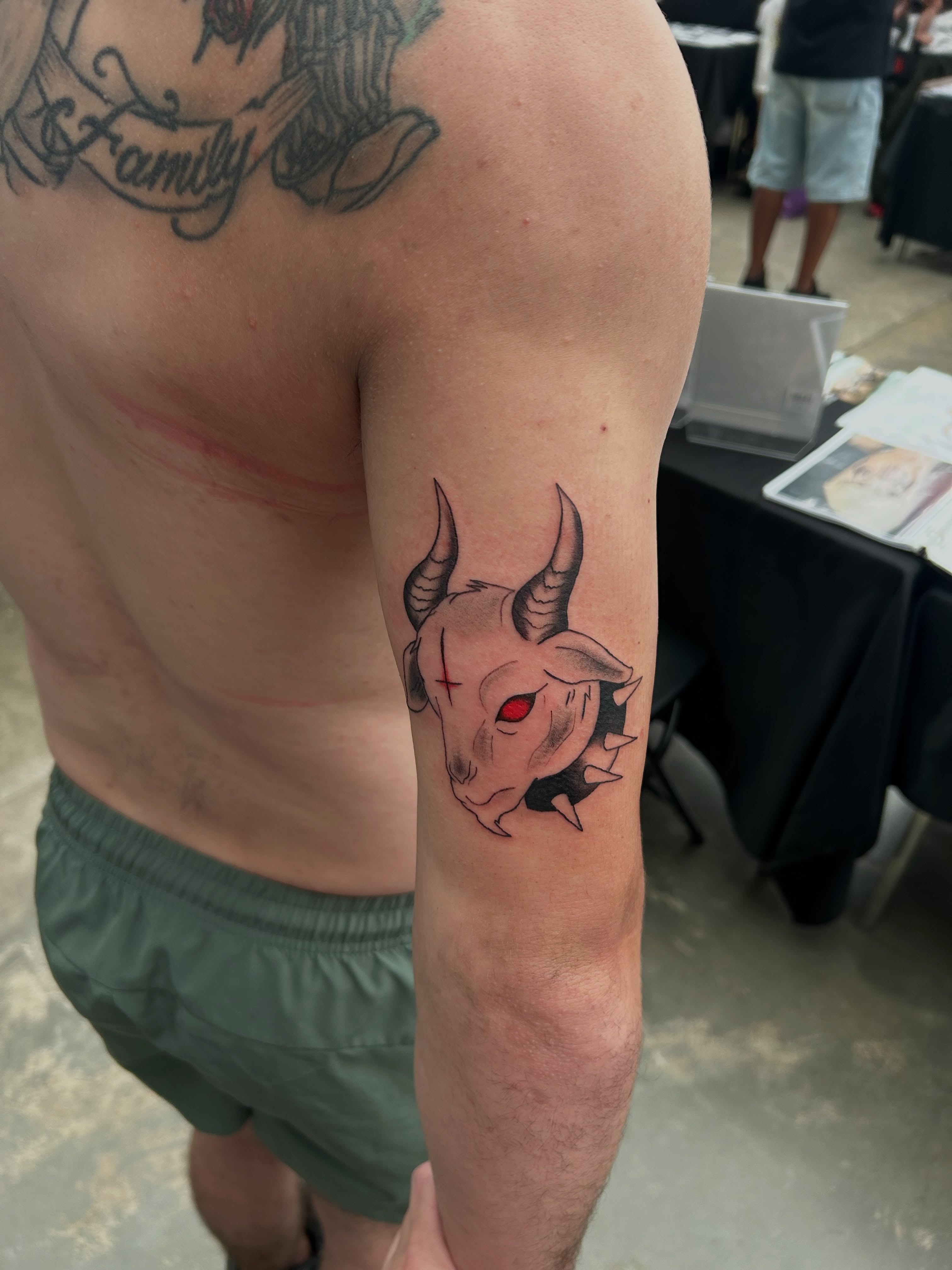 Bull skull realism tattoo on the forearm by Jessica π
