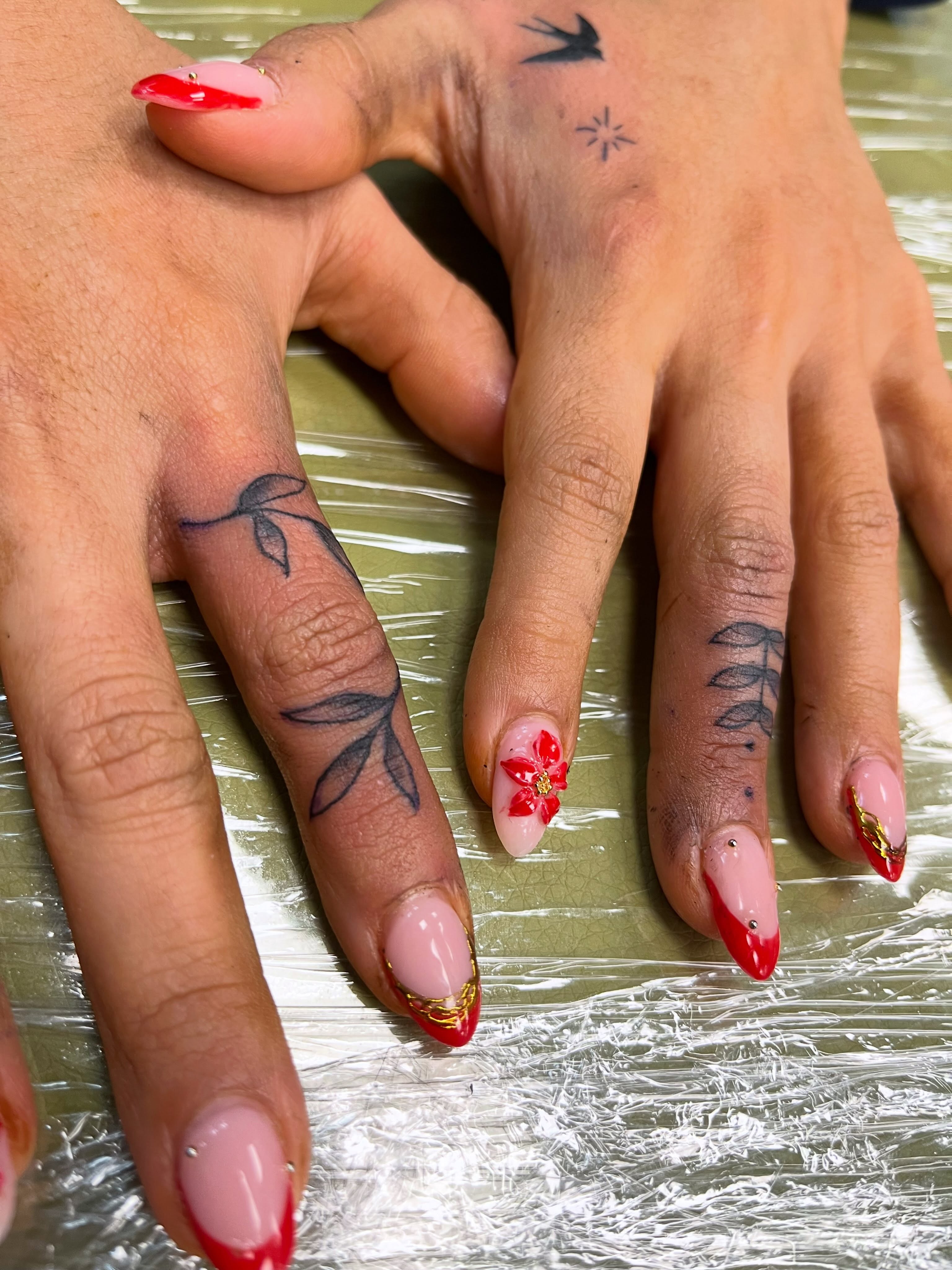 Nail art new school tattoo on the hand by Brianna Jo Ballinghoff