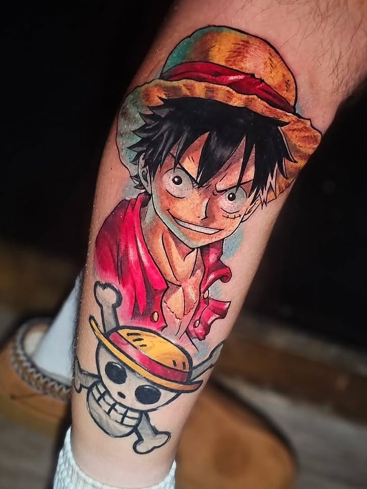 Monkey D. Luffy anime tattoo on the forearm by Cody Gower Tattoo Artist