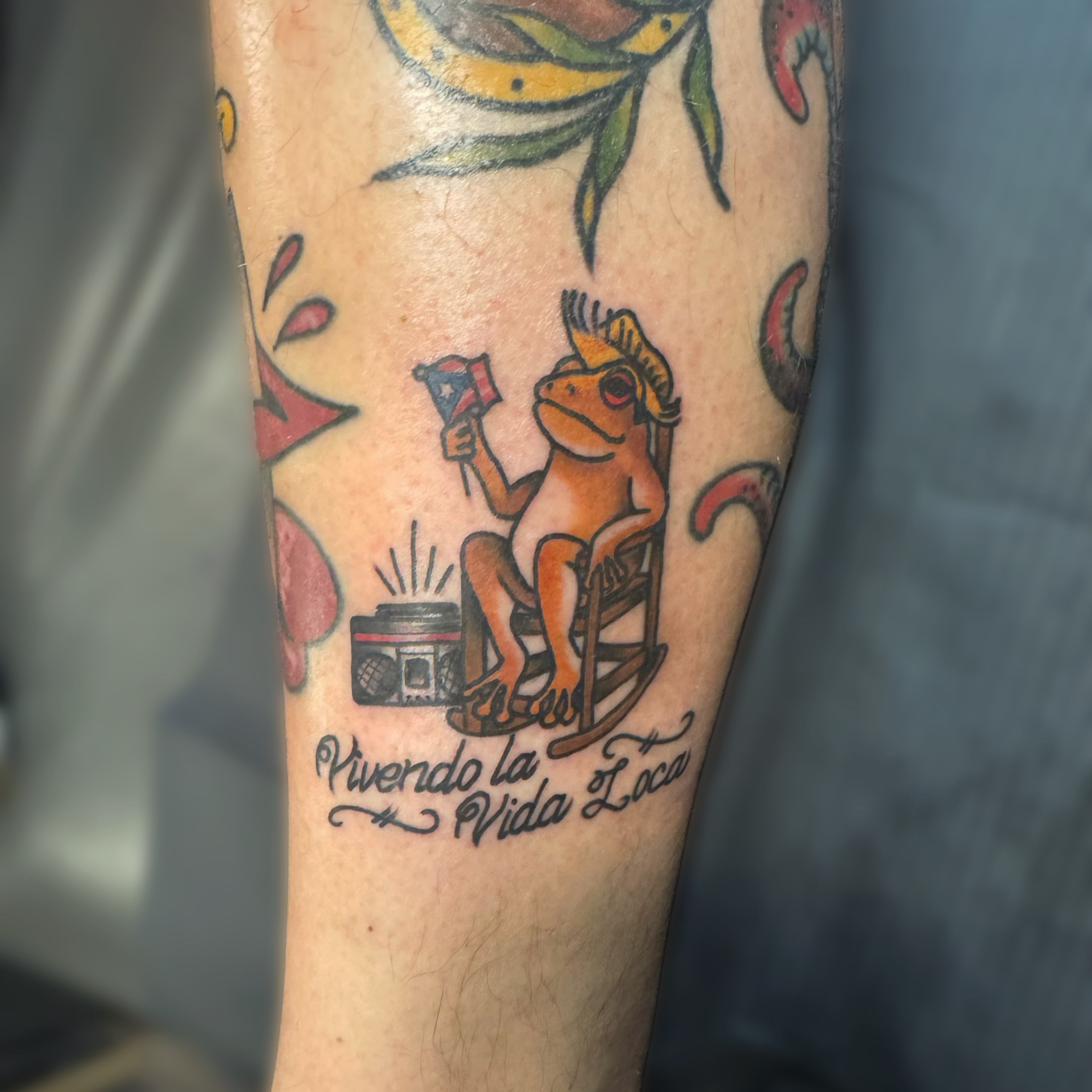 Frog with flag American traditional tattoo on the forearm by Kelsey 🖤 Tattoo Artist, Waterford Township