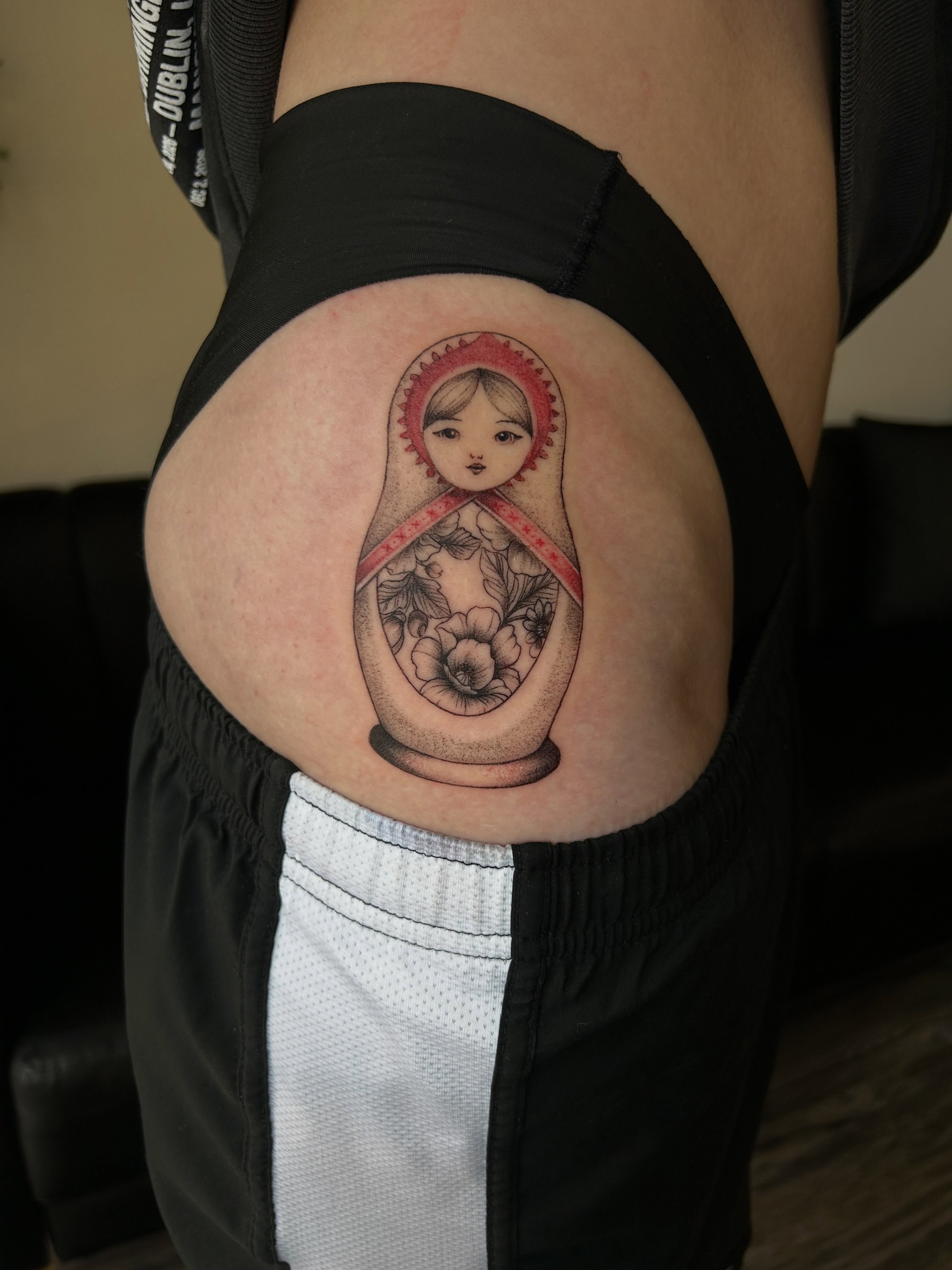 Matryoshka doll realism tattoo on the thigh by J