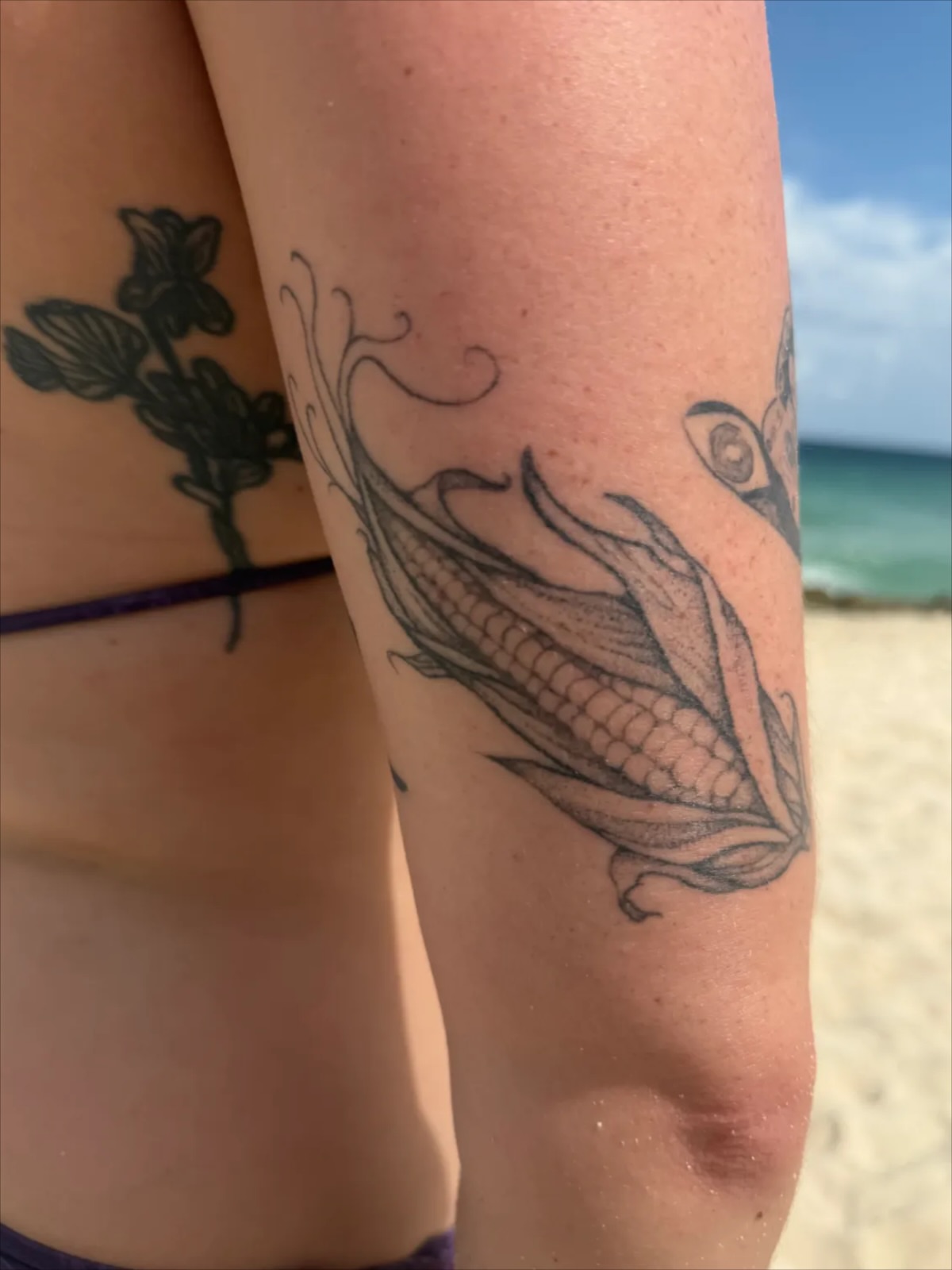 Corn cob black and grey tattoo on the forearm by Sadie Spades Philly Tattoos