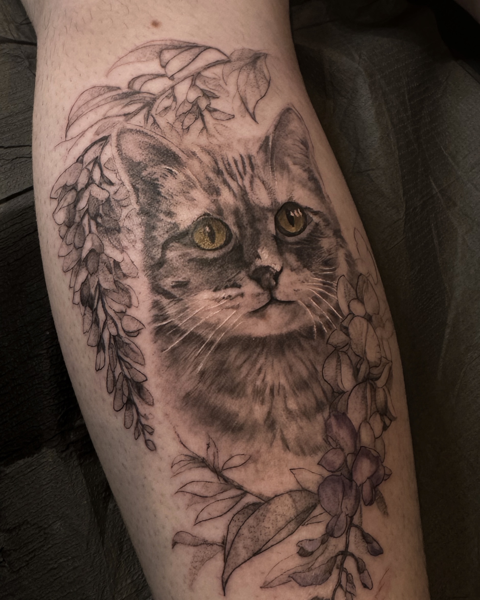 Cat realism tattoo on the forearm by Vince Lau