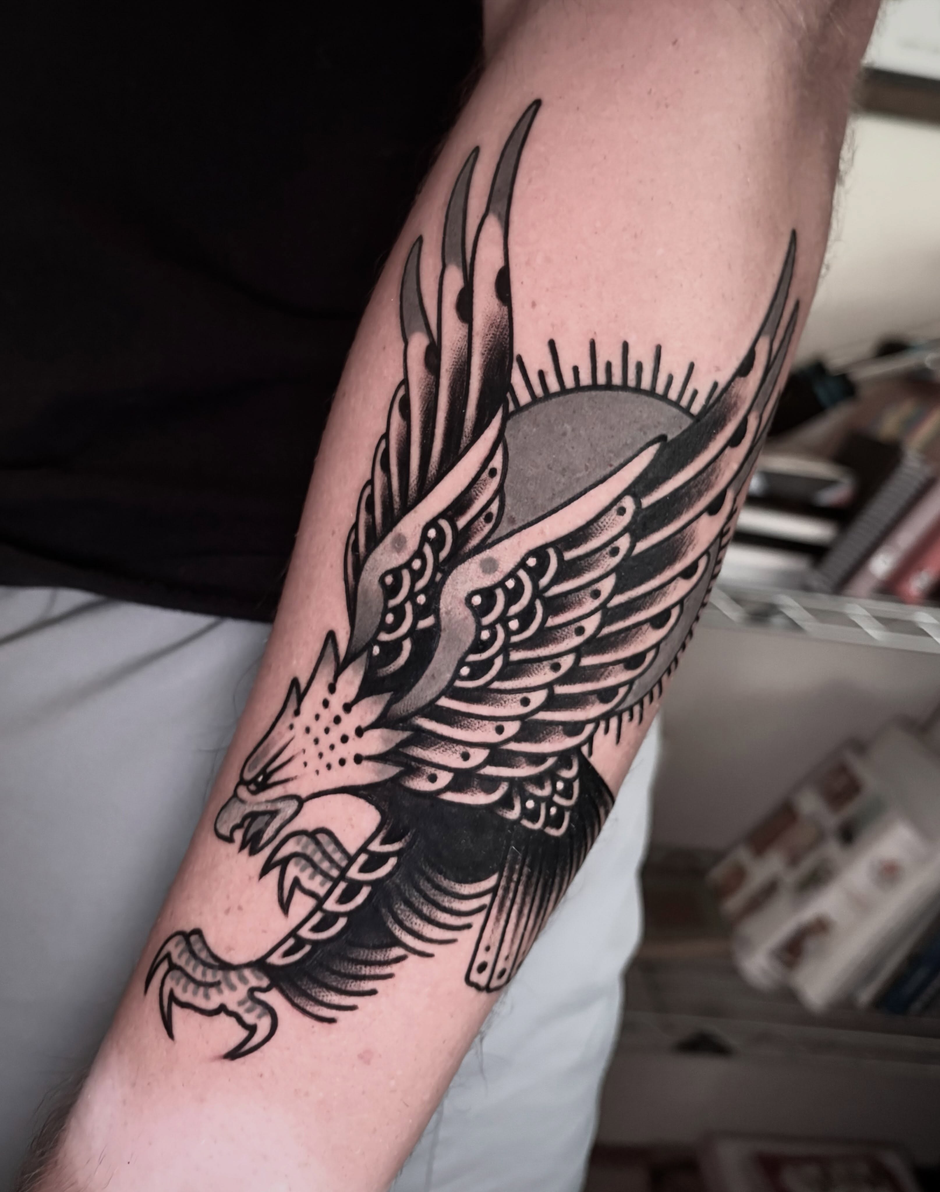 Eagle American traditional tattoo on the forearm by ๐ป๐๐๐ ๐ณ๐๐๐๐๐๐ ๐๐๐