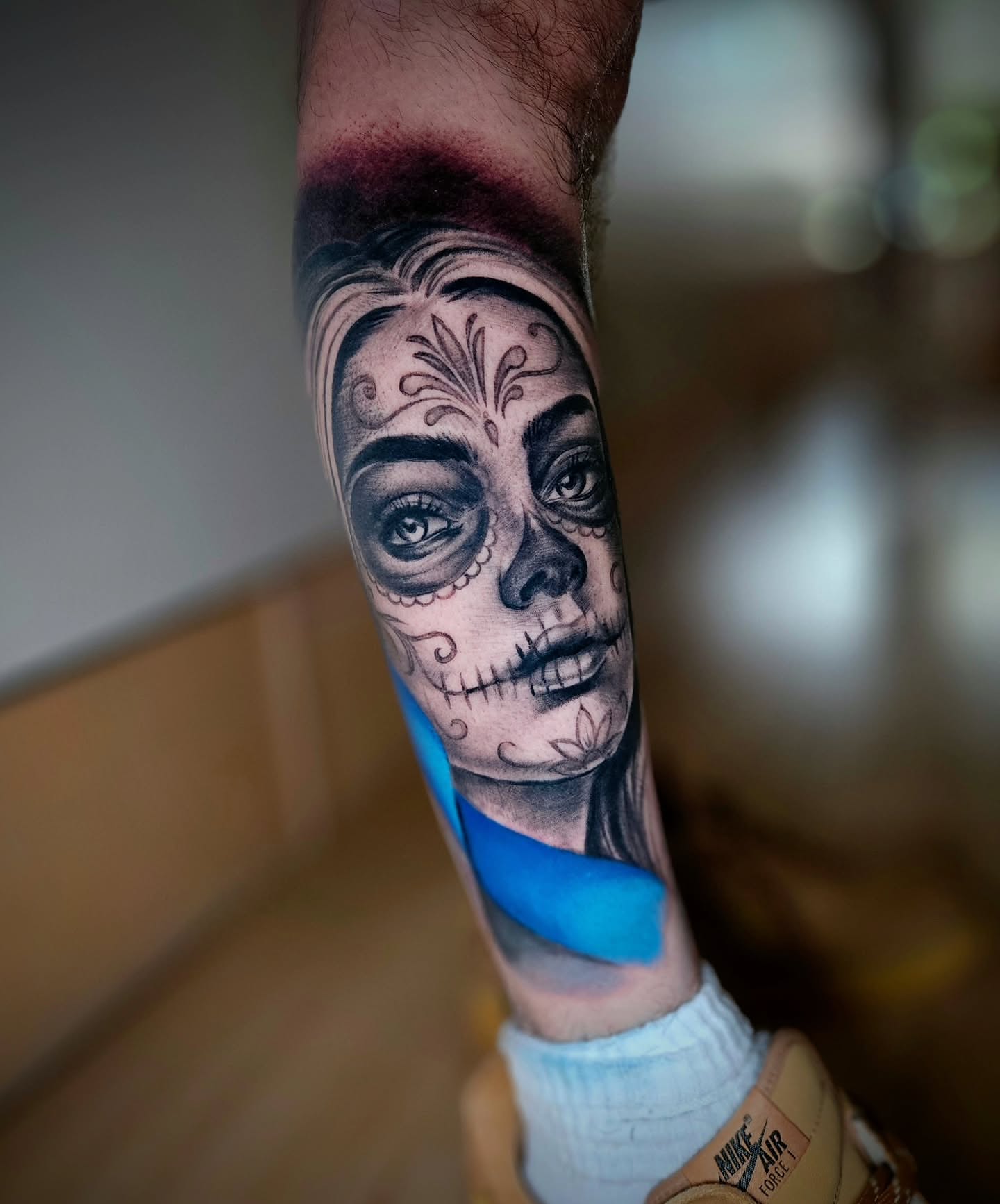 Sugar skull realism tattoo on the forearm by Justin J-rust Smith