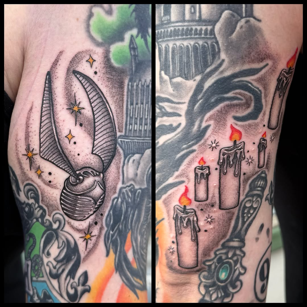 Tattoo by @dominiquedarko — american_traditional, dotwork