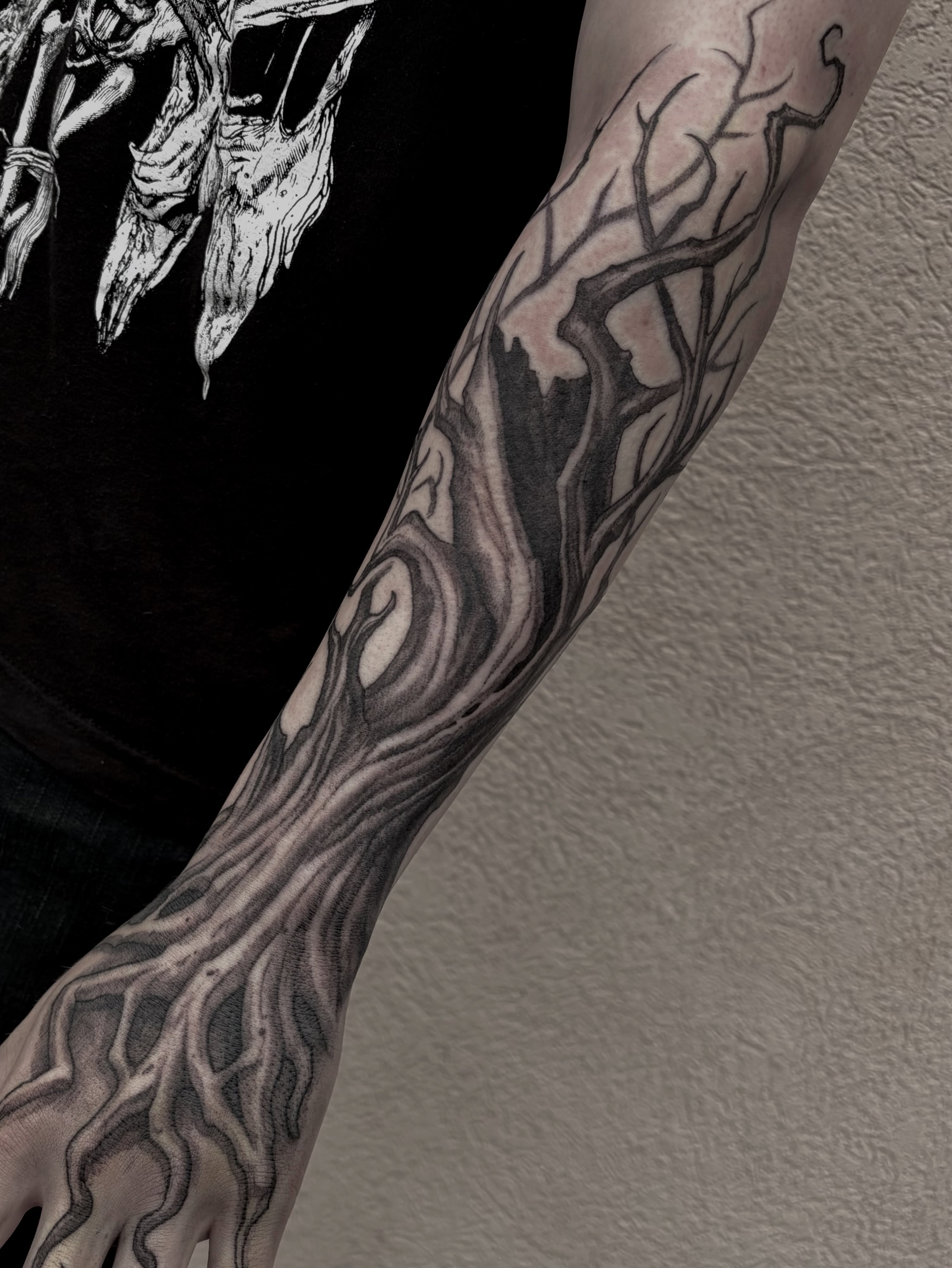 Tree roots realism tattoo on the forearm by Jamie