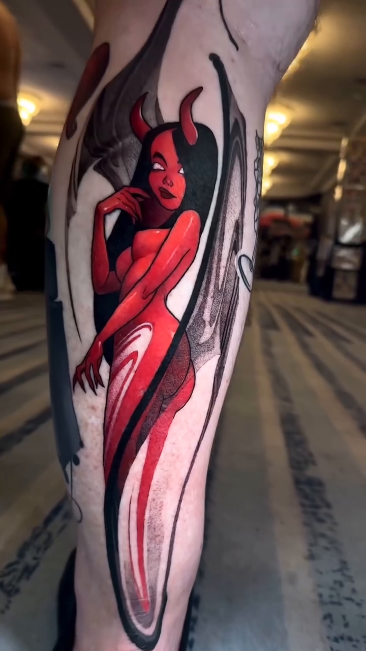 Devil woman neo-traditional tattoo by Lena Aleksandrova