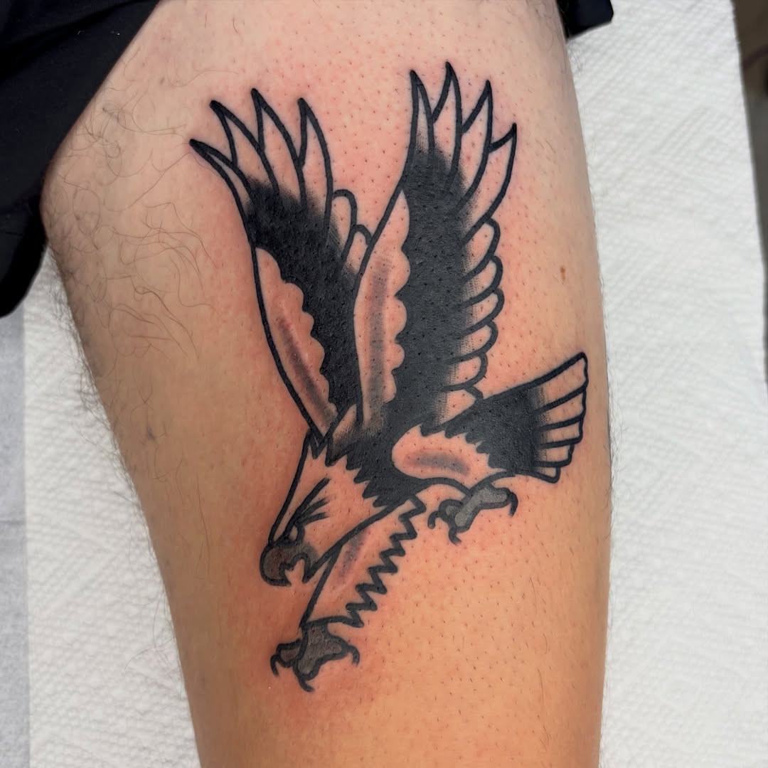 Eagle black and grey tattoo on the forearm by Braedon 🎱