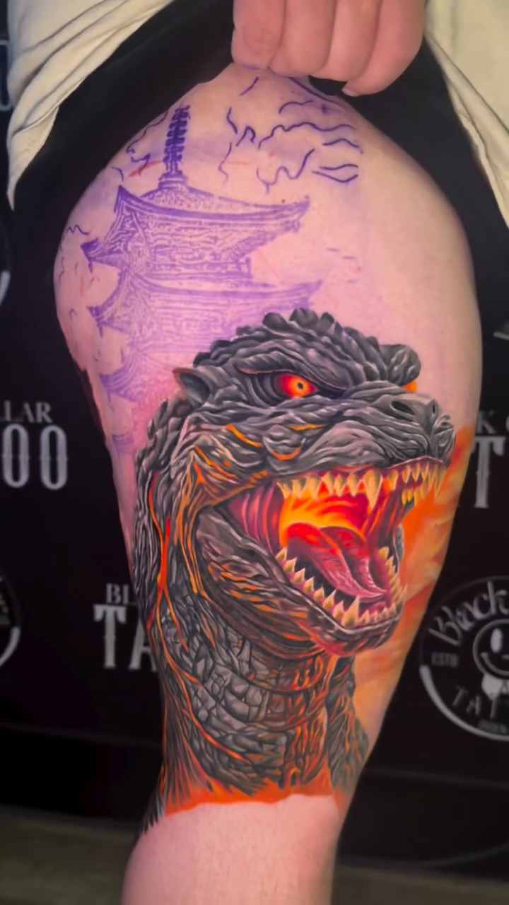 Godzilla realism tattoo by InkFloyd Roith