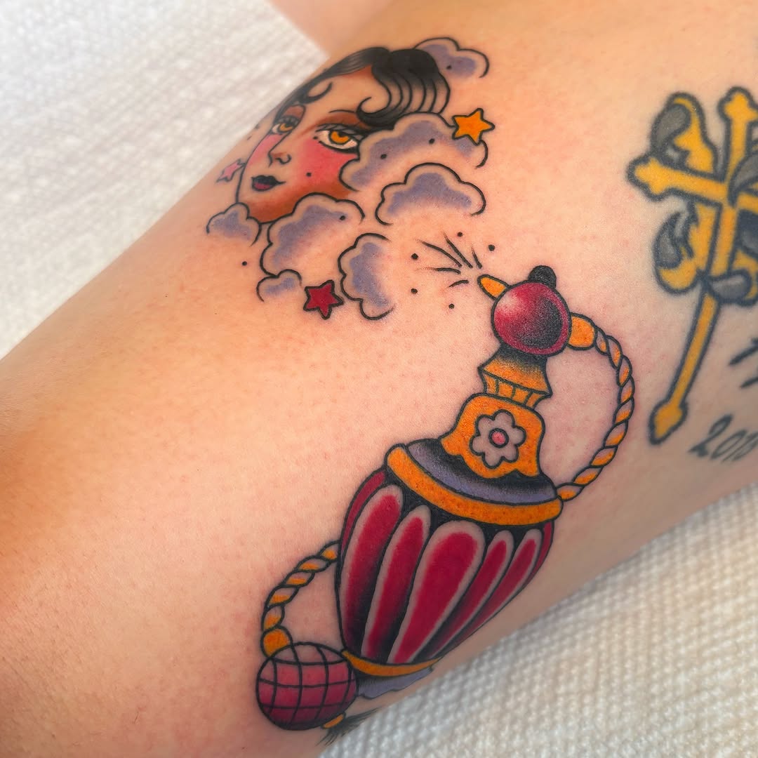 Balloon bomb American traditional tattoo on the forearm by Caeli Martin
