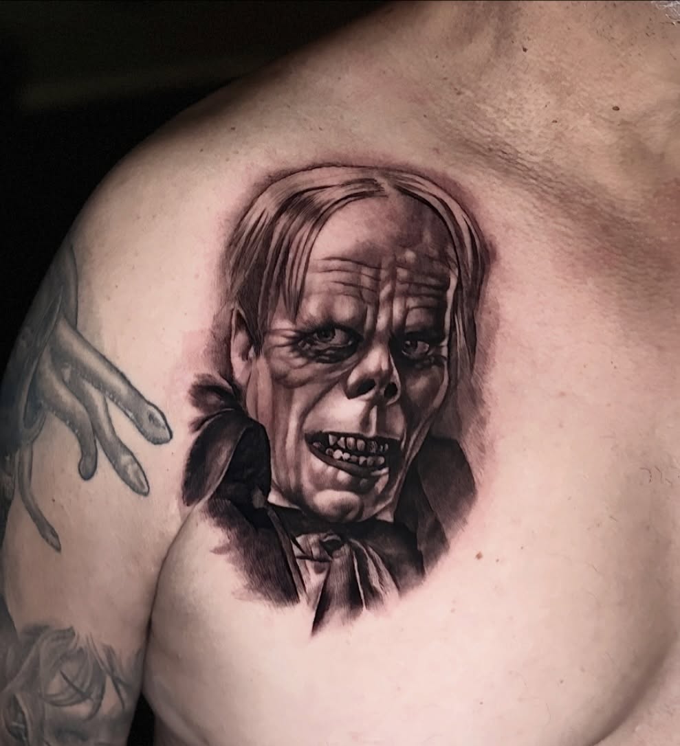 Twisty man realism tattoo on the shoulder by Tony Lucero, Wheat Ridge, Colorado