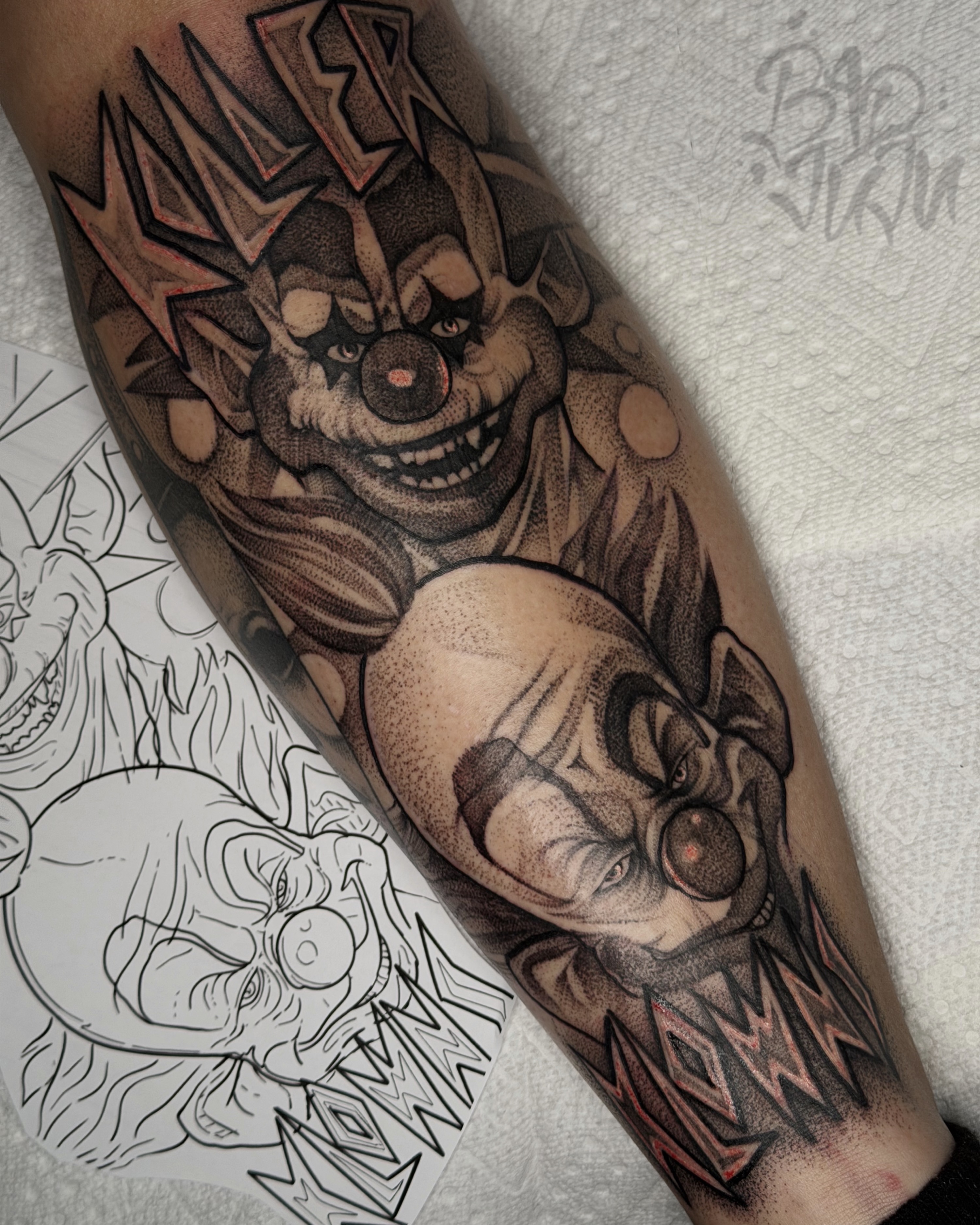 Clown dotwork tattoo on the forearm by 💞Juju💕