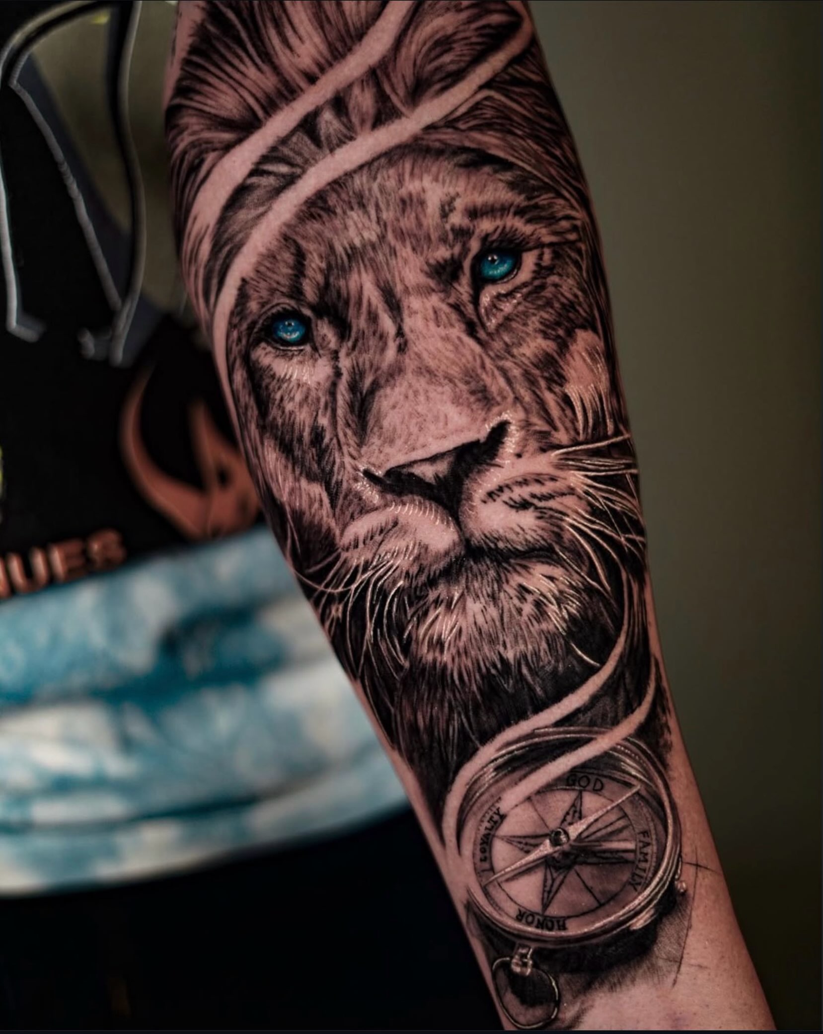Lion realism tattoo on the forearm by @inkedbystabby, Manchester, New Hampshire