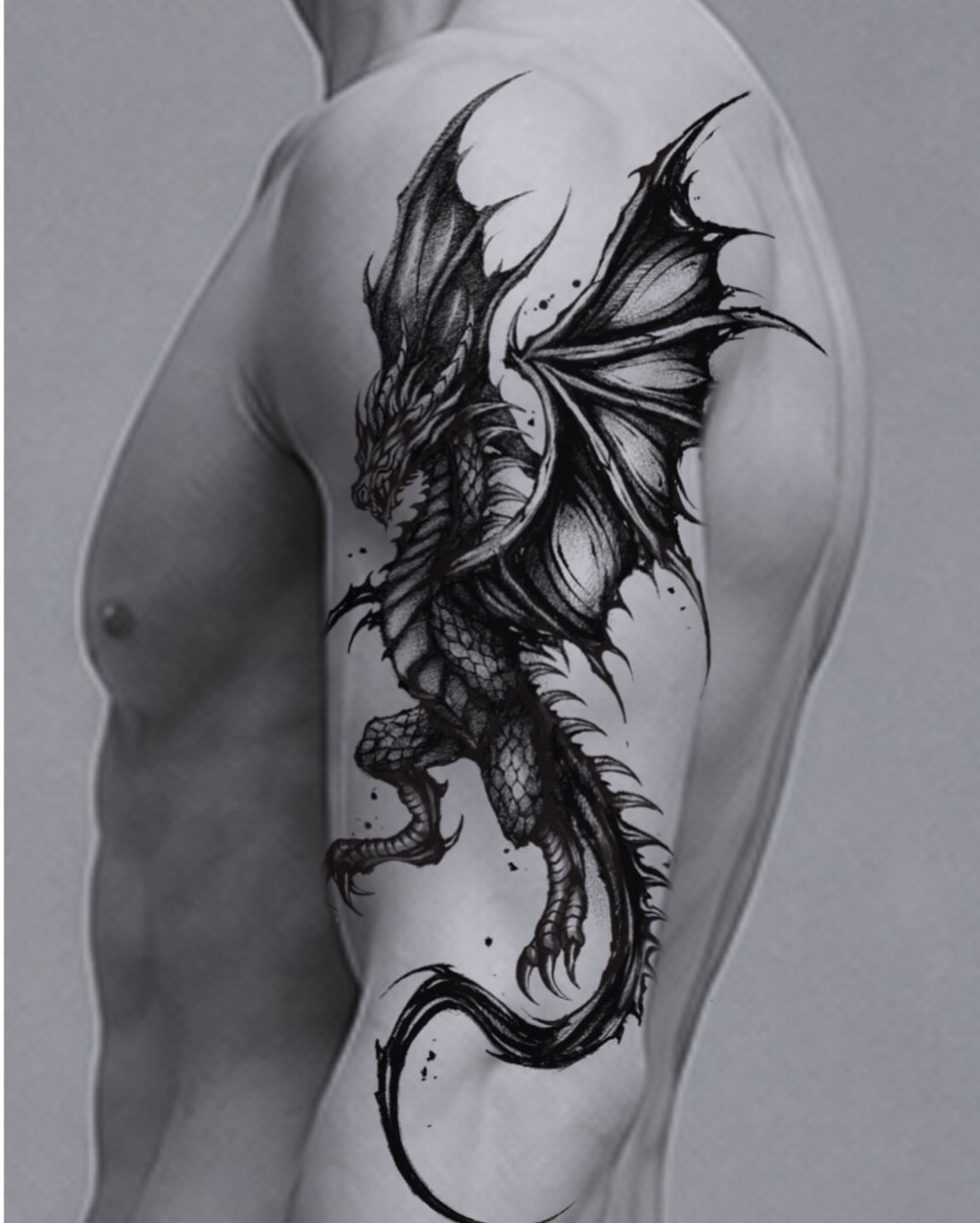 Dragon realism tattoo on the upper arm by Kimgang 김강