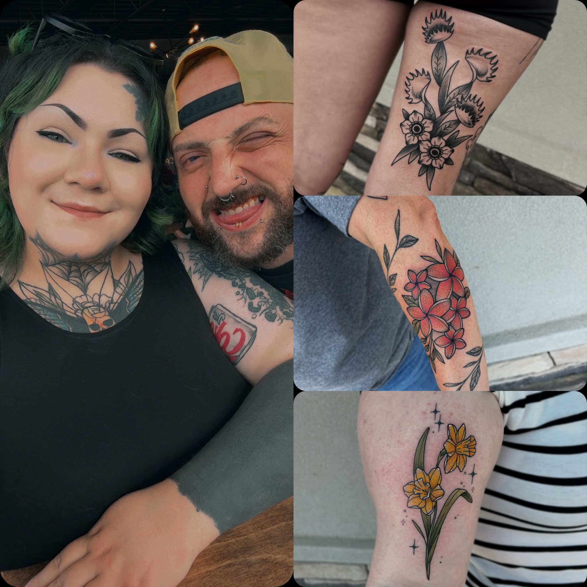 Floral arrangement black and grey tattoo on the forearm by Bunny Noel