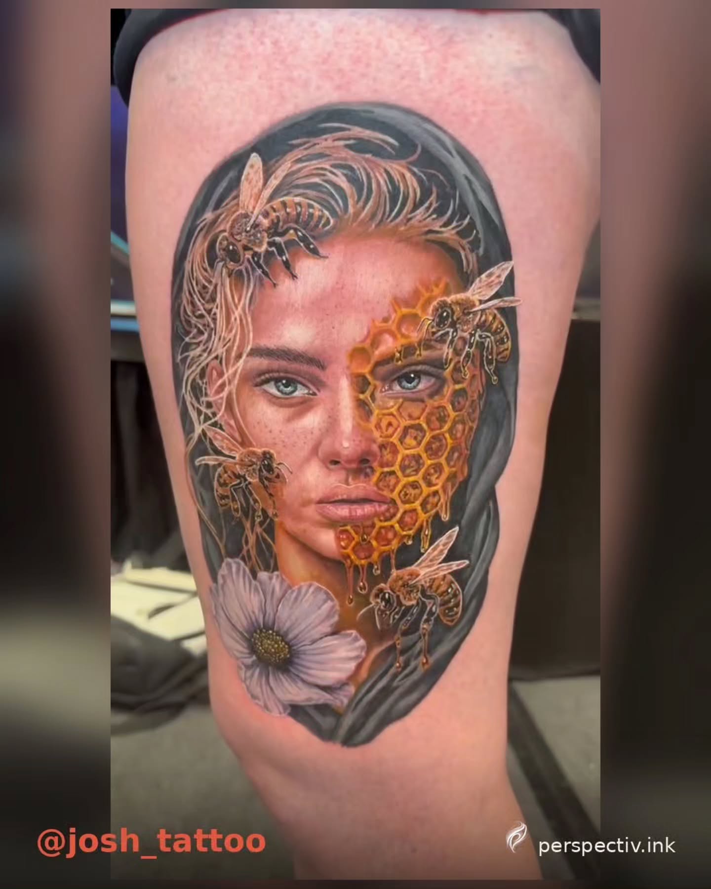 Tattoo by @perspectivink — realism, geometric