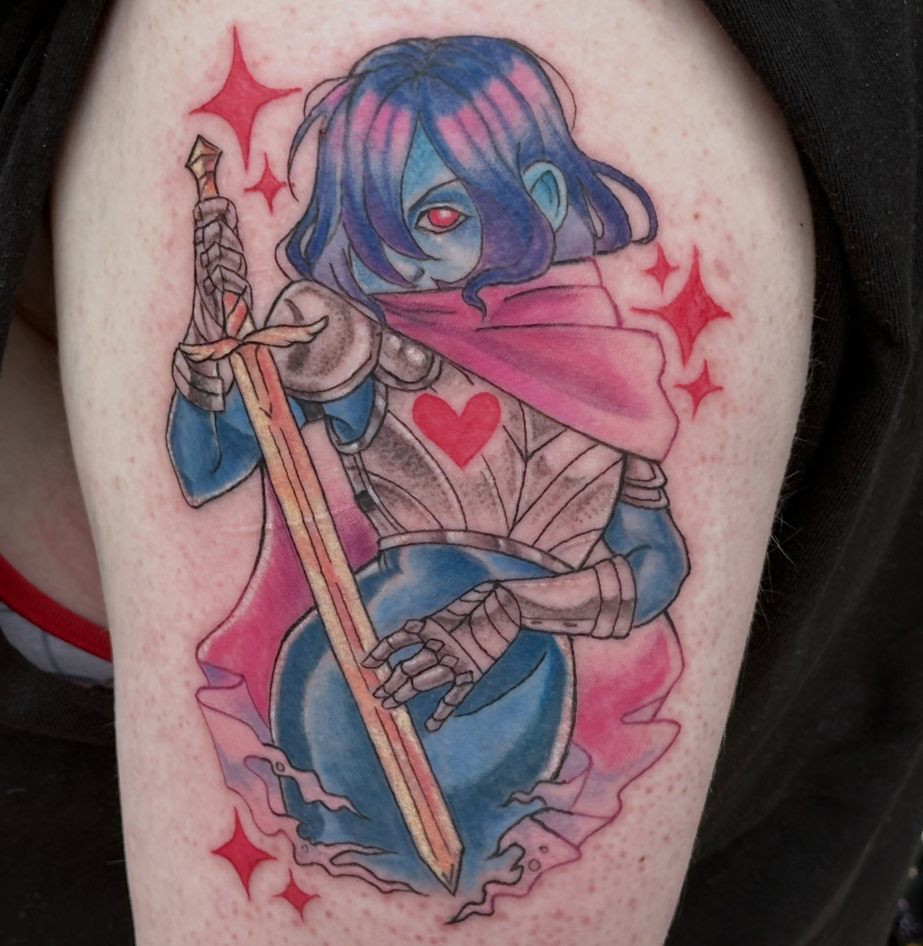 Anime character anime tattoo on the thigh by ✦ Louie ✦, Sterling Heights, Michigan
