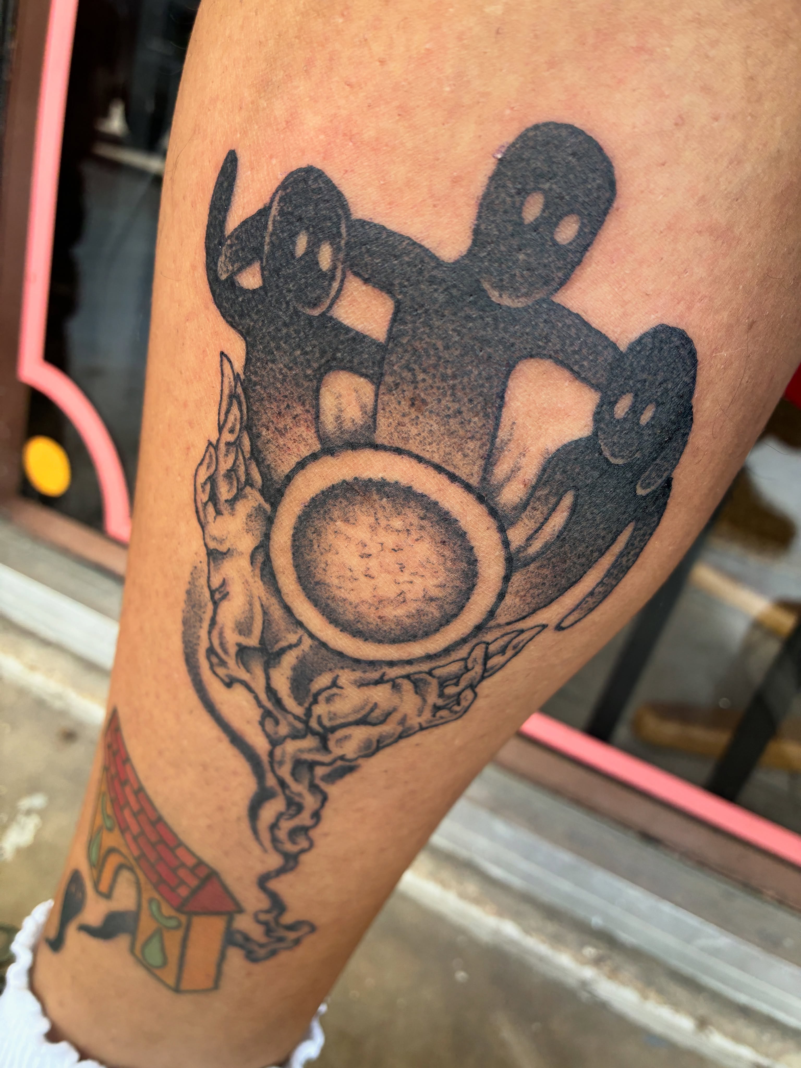 Demon with orb dotwork tattoo on the forearm by Zachary R Bobkoff