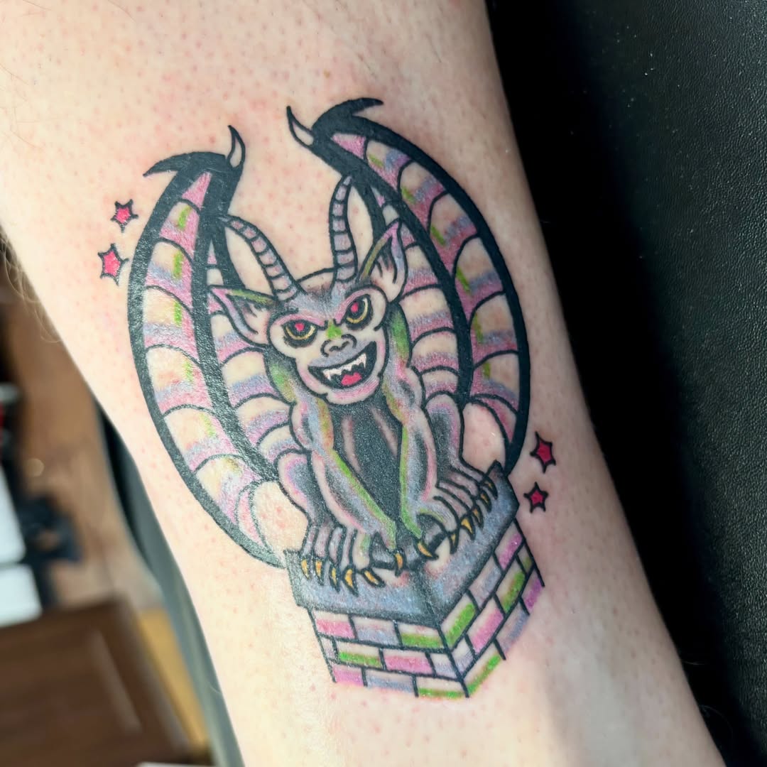 Gargoyle American traditional tattoo on the forearm by Taylor  Thompson