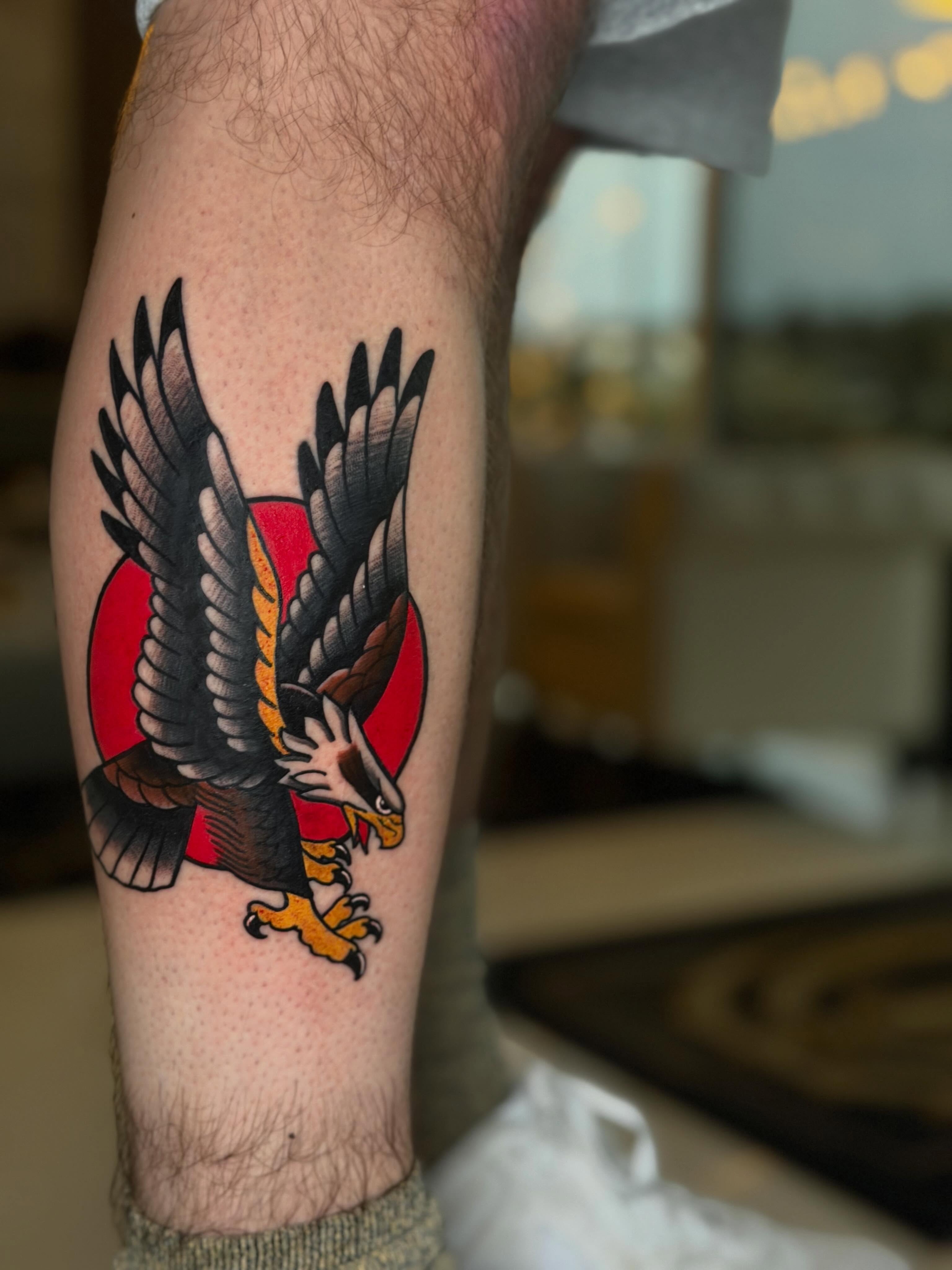 Eagle American traditional tattoo on the forearm by Kieran Gorse (Mihalovits) 🏴󠁧󠁢󠁷󠁬󠁳󠁿 🇺🇸
