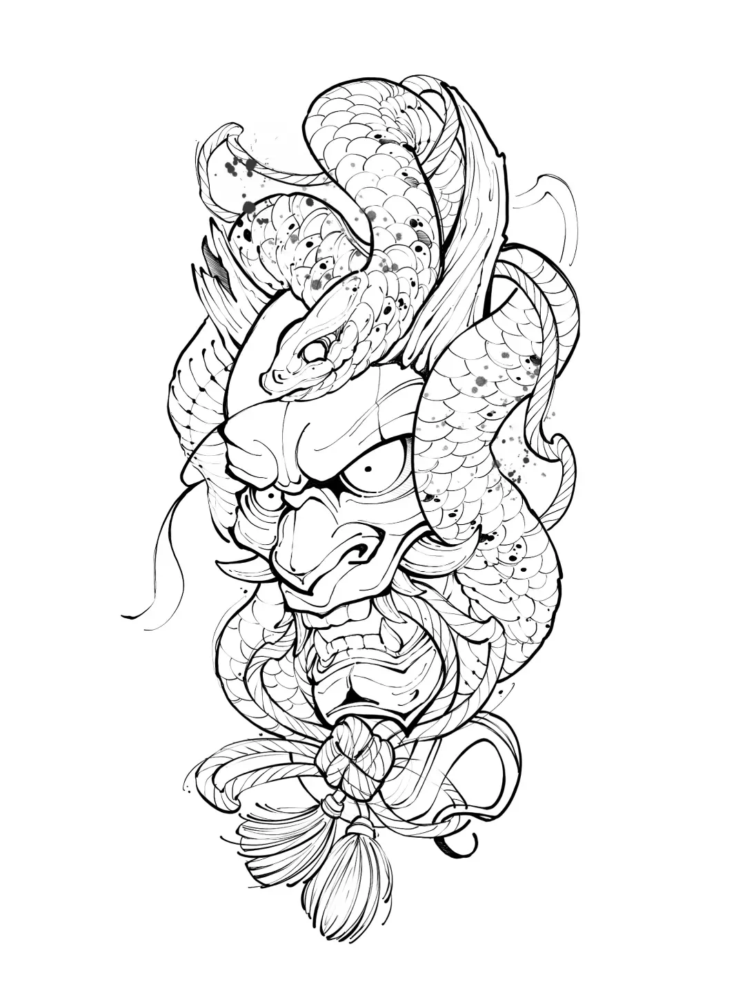 Mask with snakes japanese irezumi tattoo by DGzinn