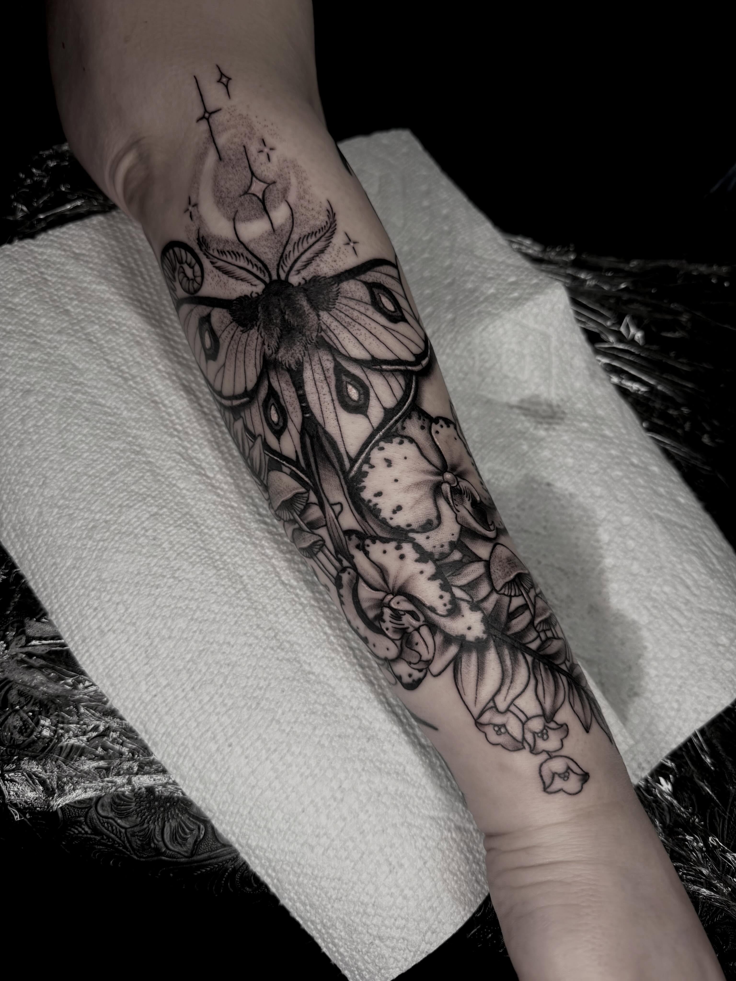 Tattoo by @whip_spurstattoo — black_and_grey, dotwork