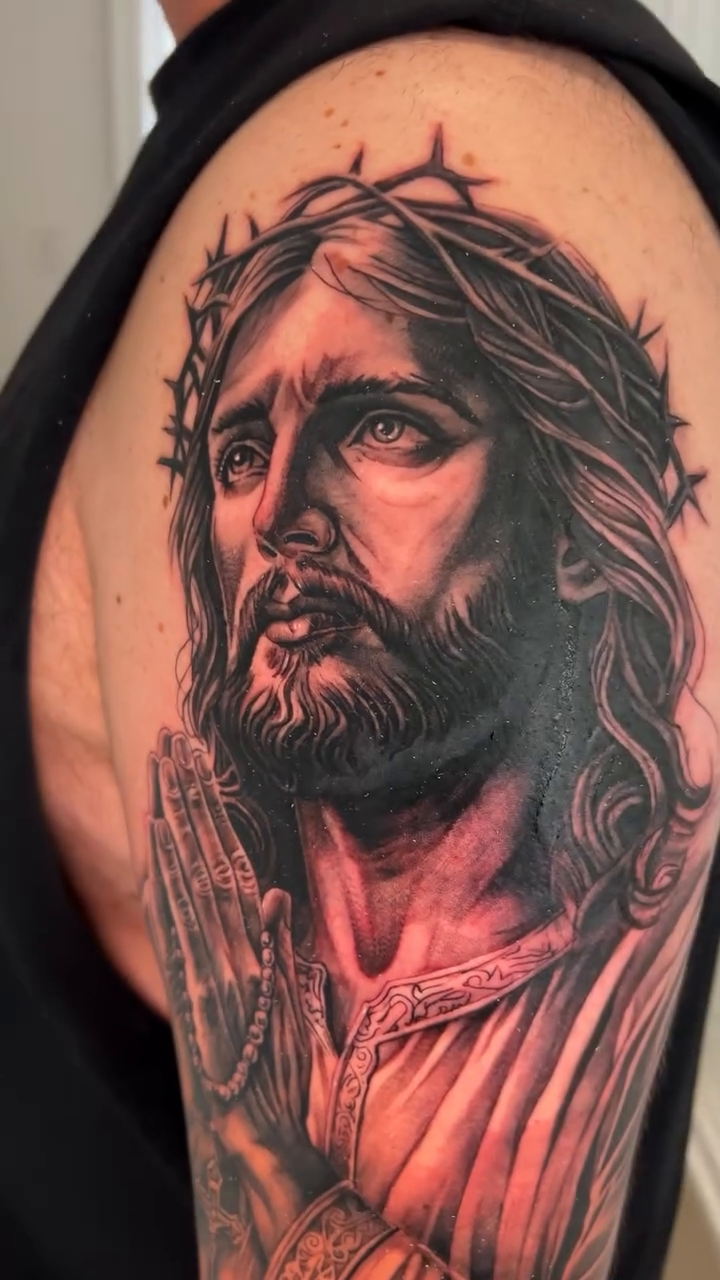 Tattoo by @mannyfacestattoo — realism, black_and_grey