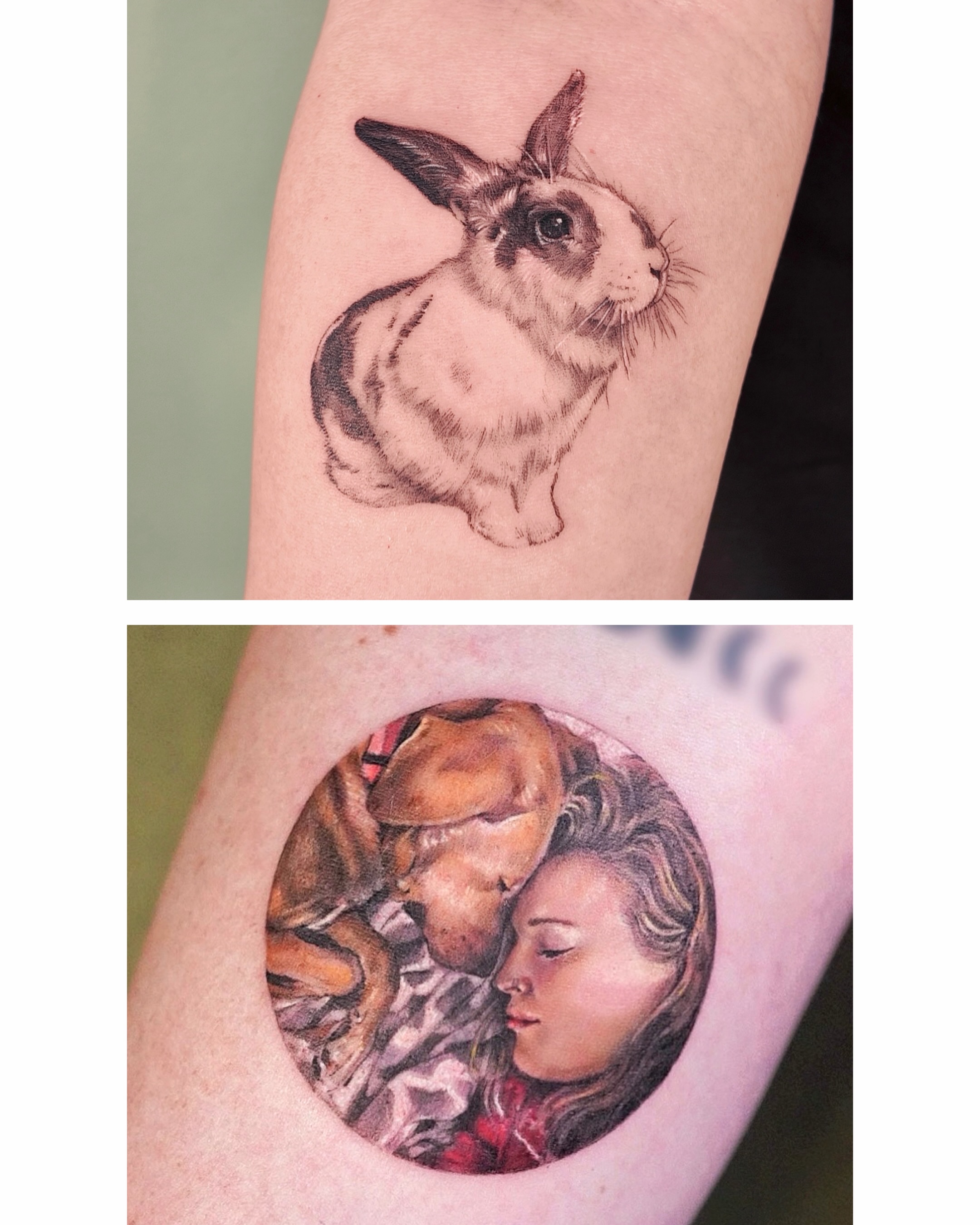 Rabbit realism tattoo on the forearm by Lily, Los Angeles, California