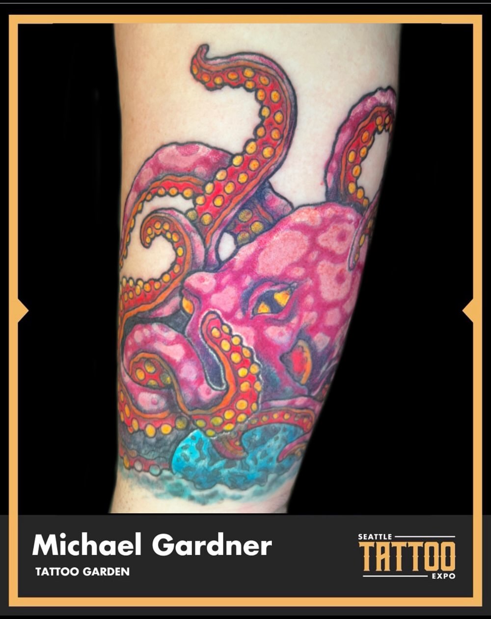 Octopus dotwork tattoo on the forearm by Michael - Tattoo Garden Everett, Everett, Washington