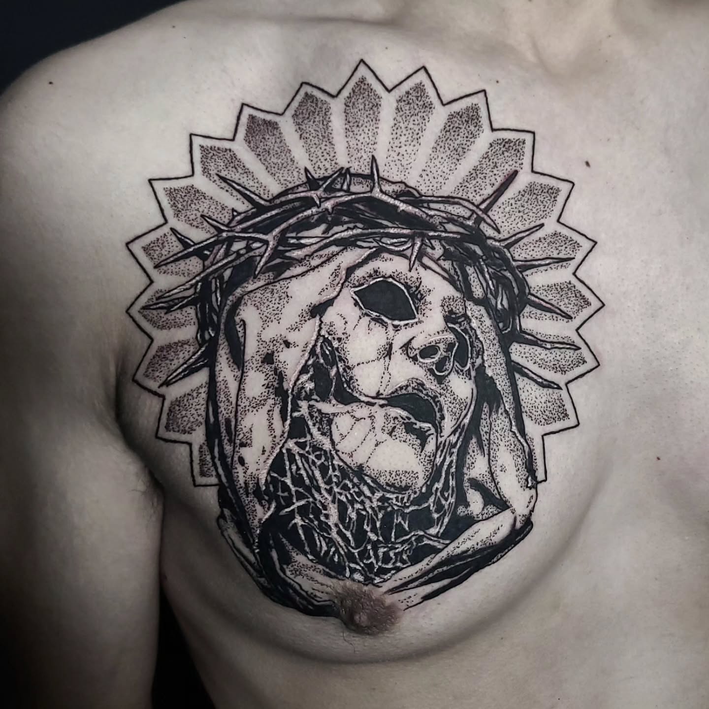 Tattoo by @alexanderstairstattoos — dotwork, black_and_grey