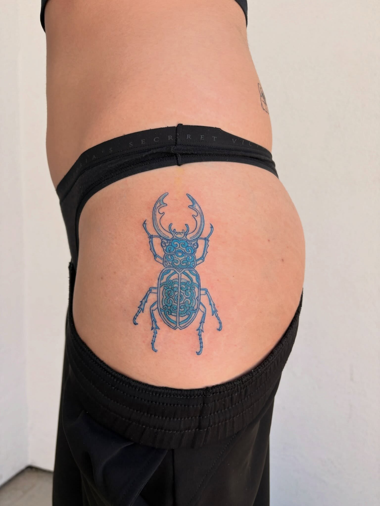 Stag beetle geometric tattoo on the thigh by tati 🇬🇺🇵🇭
