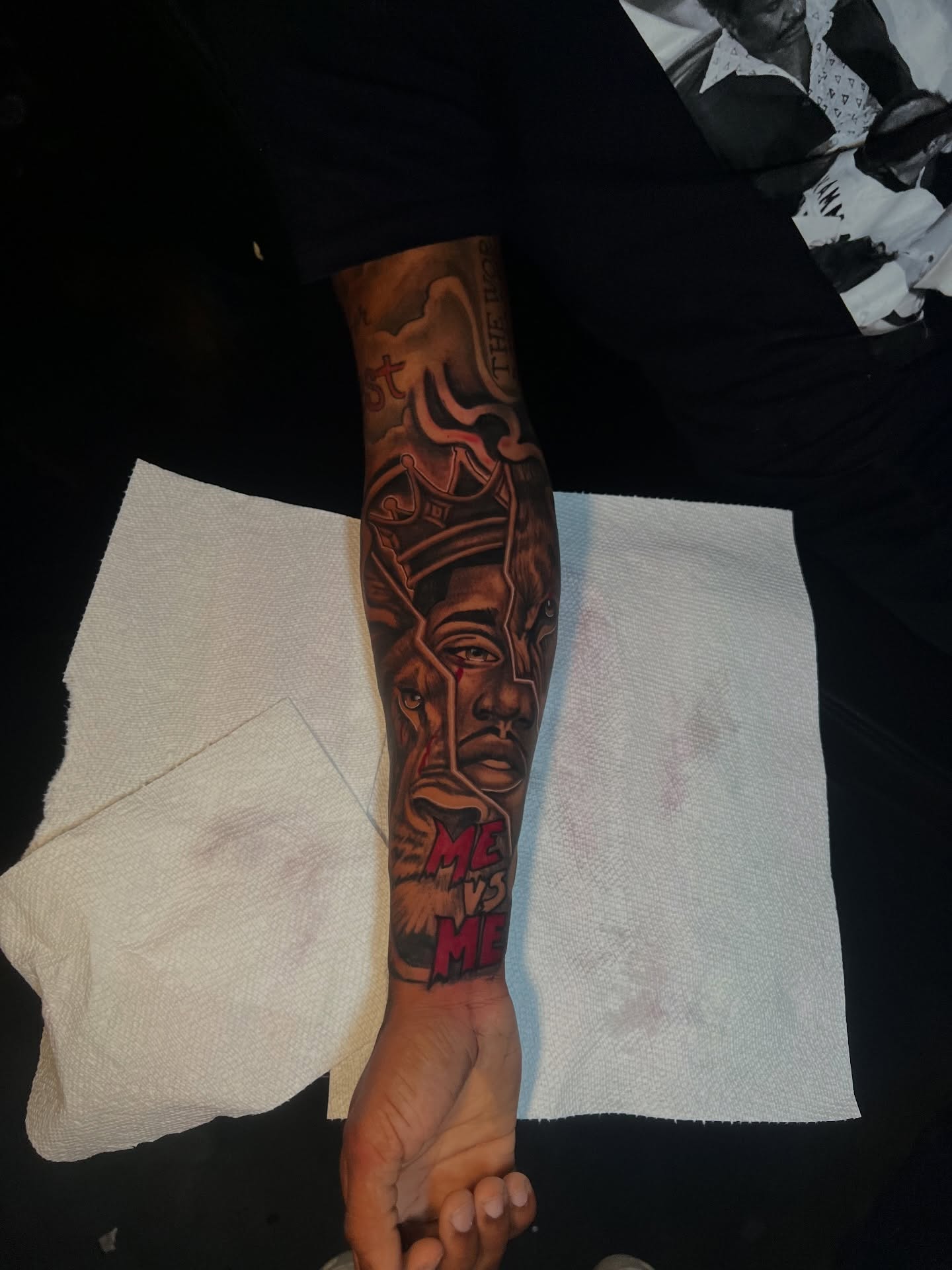 Portrait of a man realism tattoo on the forearm by Dee