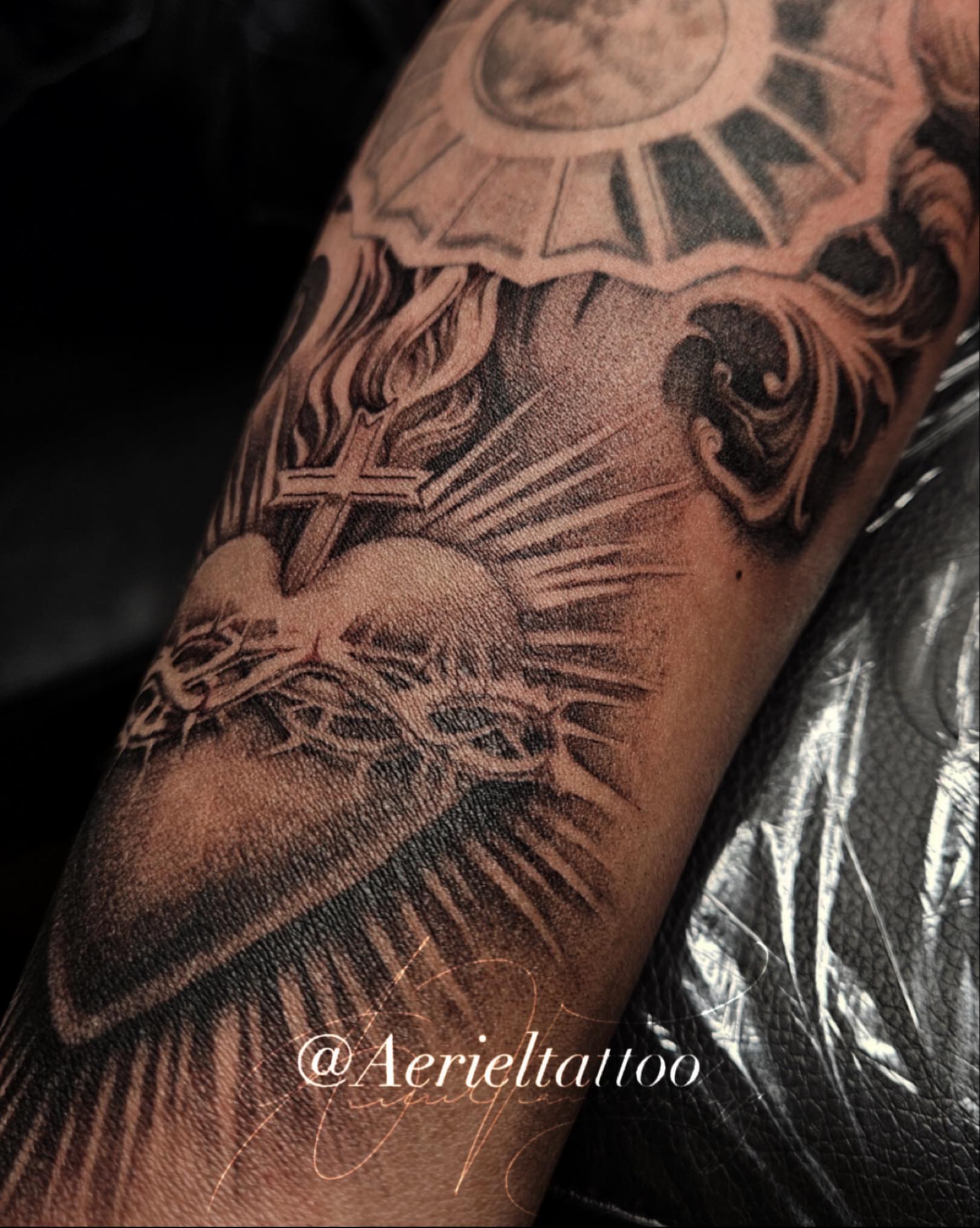 Tattoo by @aerieltattoo — black_and_grey, realism