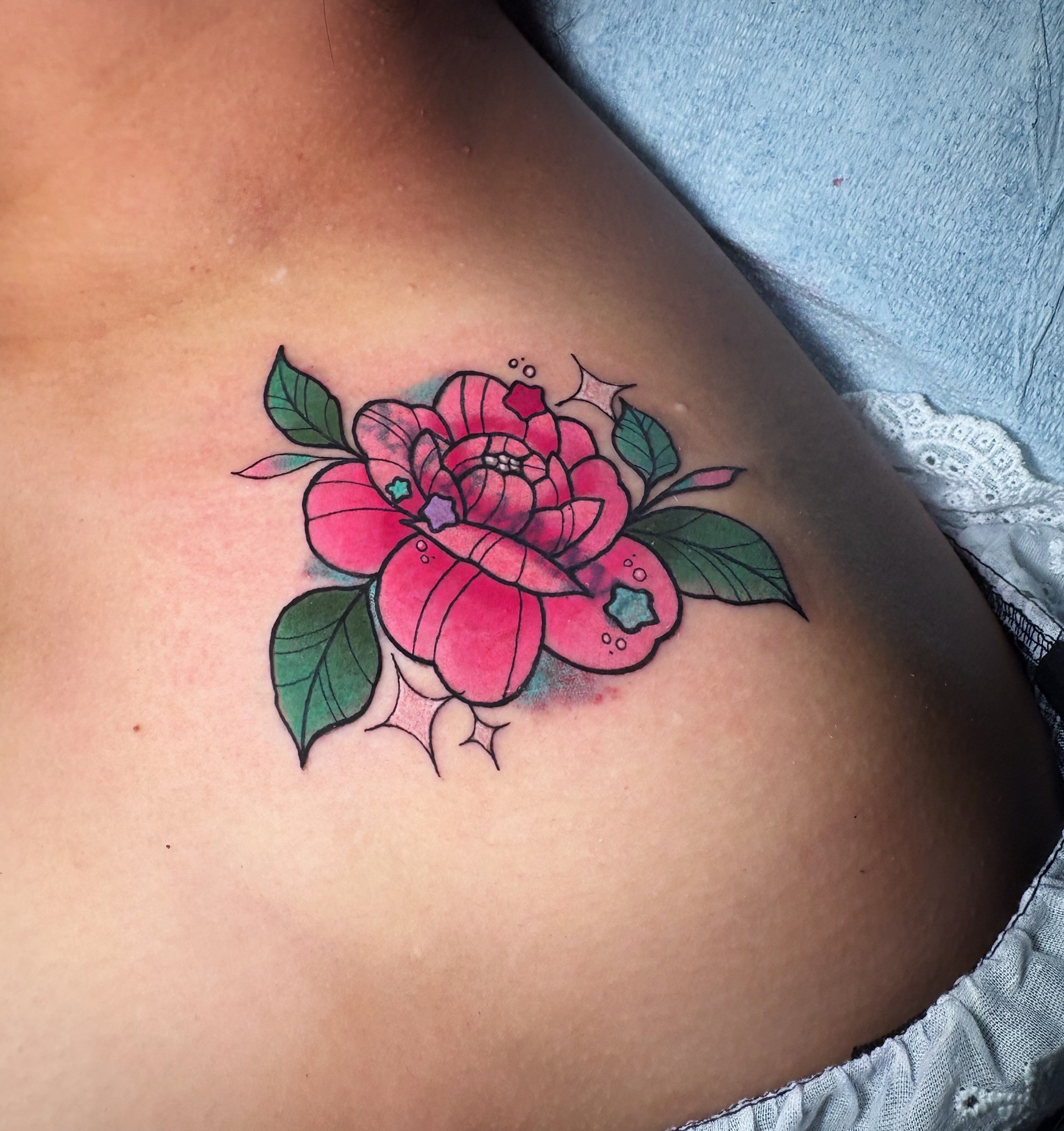 Flower American traditional tattoo on the shoulder by ♡ Demi ♡
